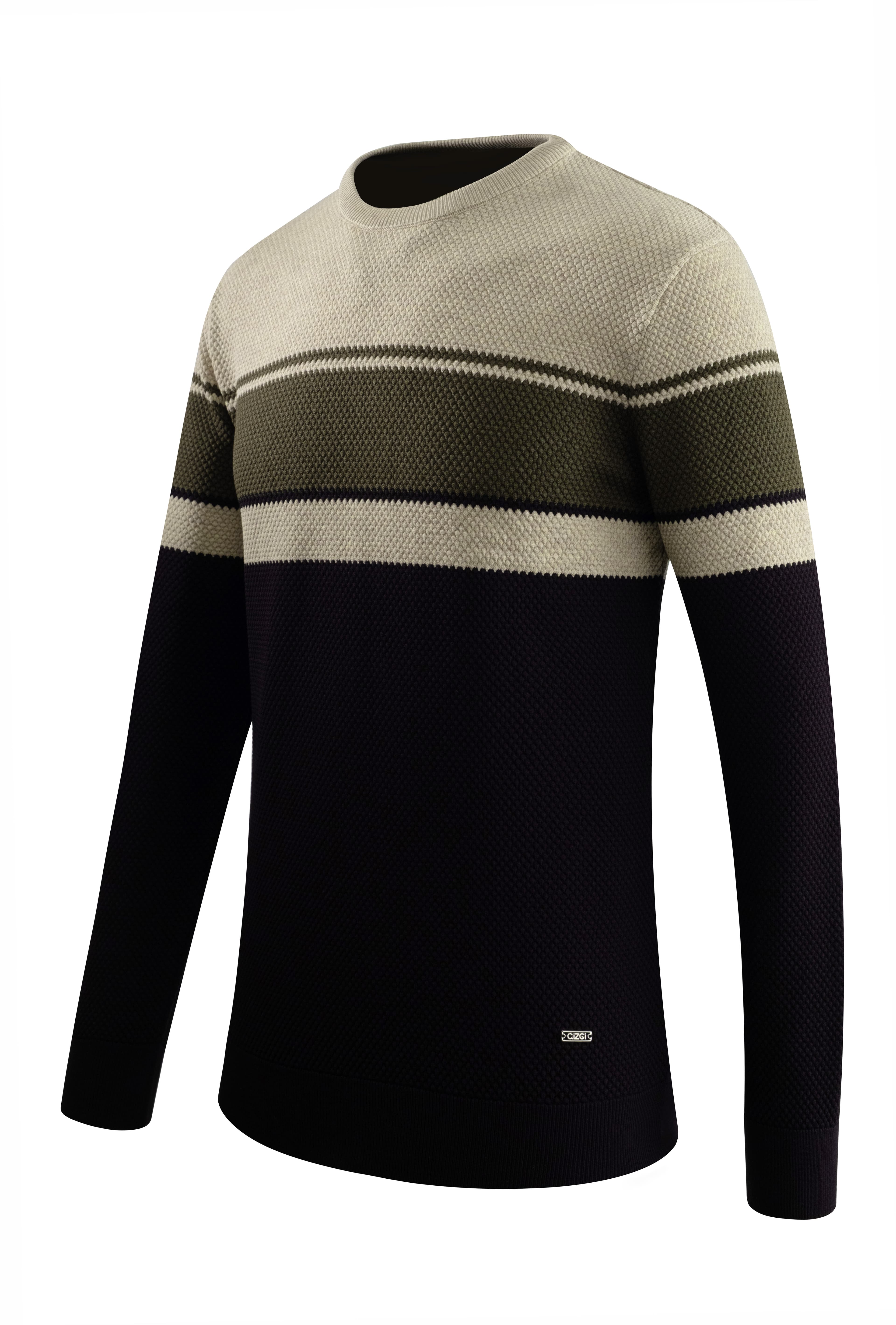 Erkek Sıfır Yaka Kazak Triko Petek Örgü Desenli Klasik Kalıp - 5244C - NAVY BLUE