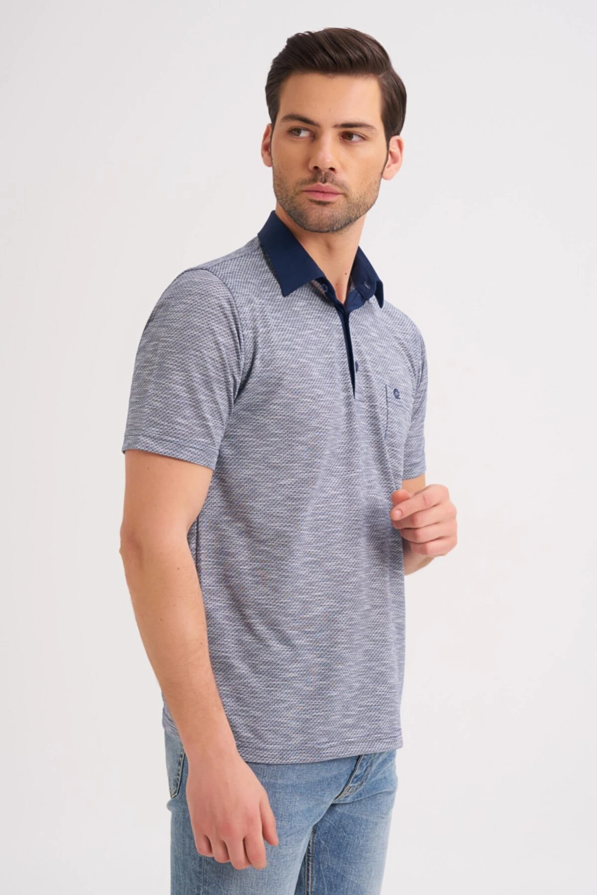 Erkek Polo Yaka Tişört Desenli Günlük Cep Detaylı