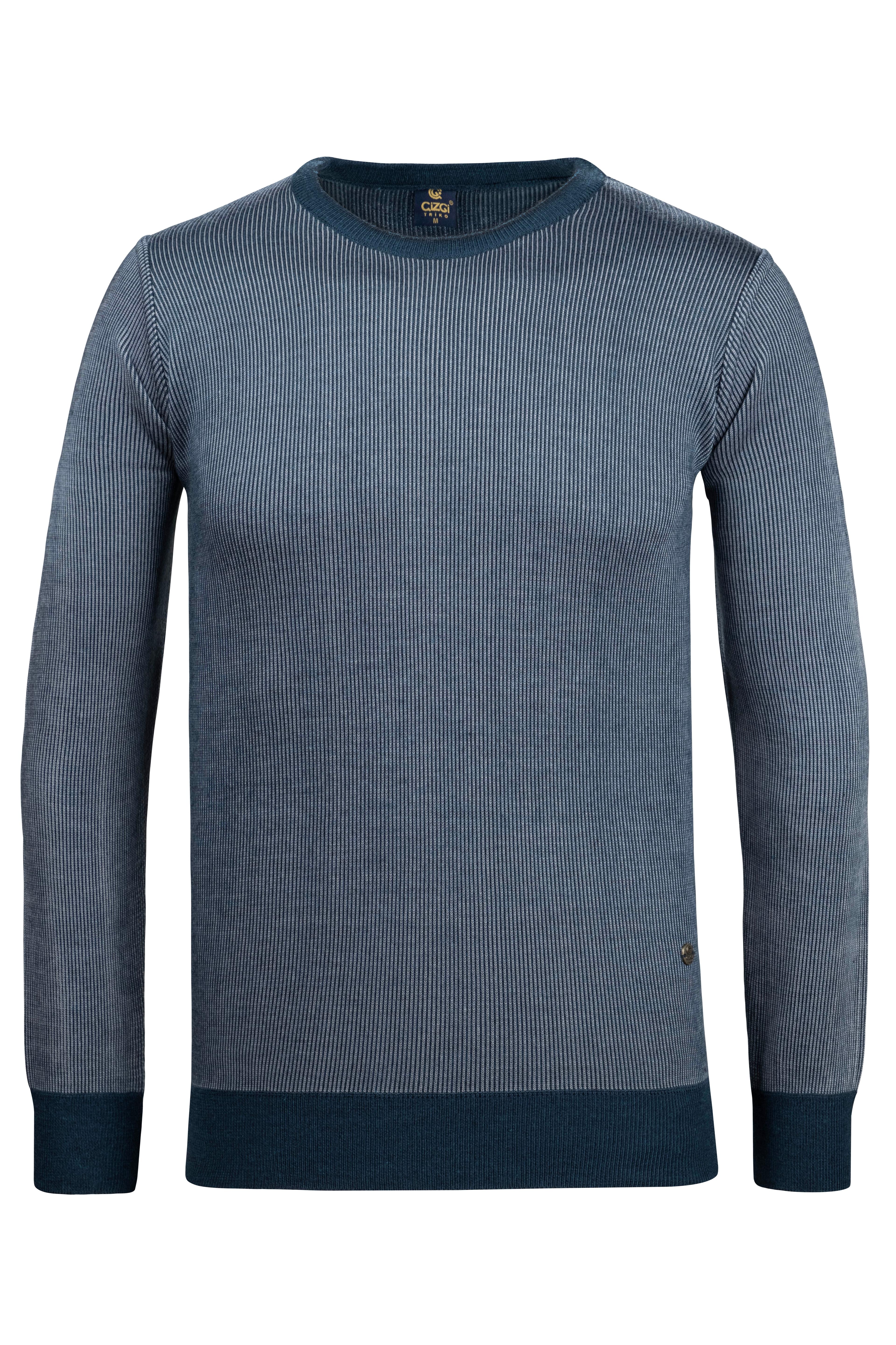 Stripe Knitwear Men's Crew Neck Knitwear Sweater Patterned Sleeve and Waist Elastic Steel Knitted Classic Pattern - 5015C - OIL