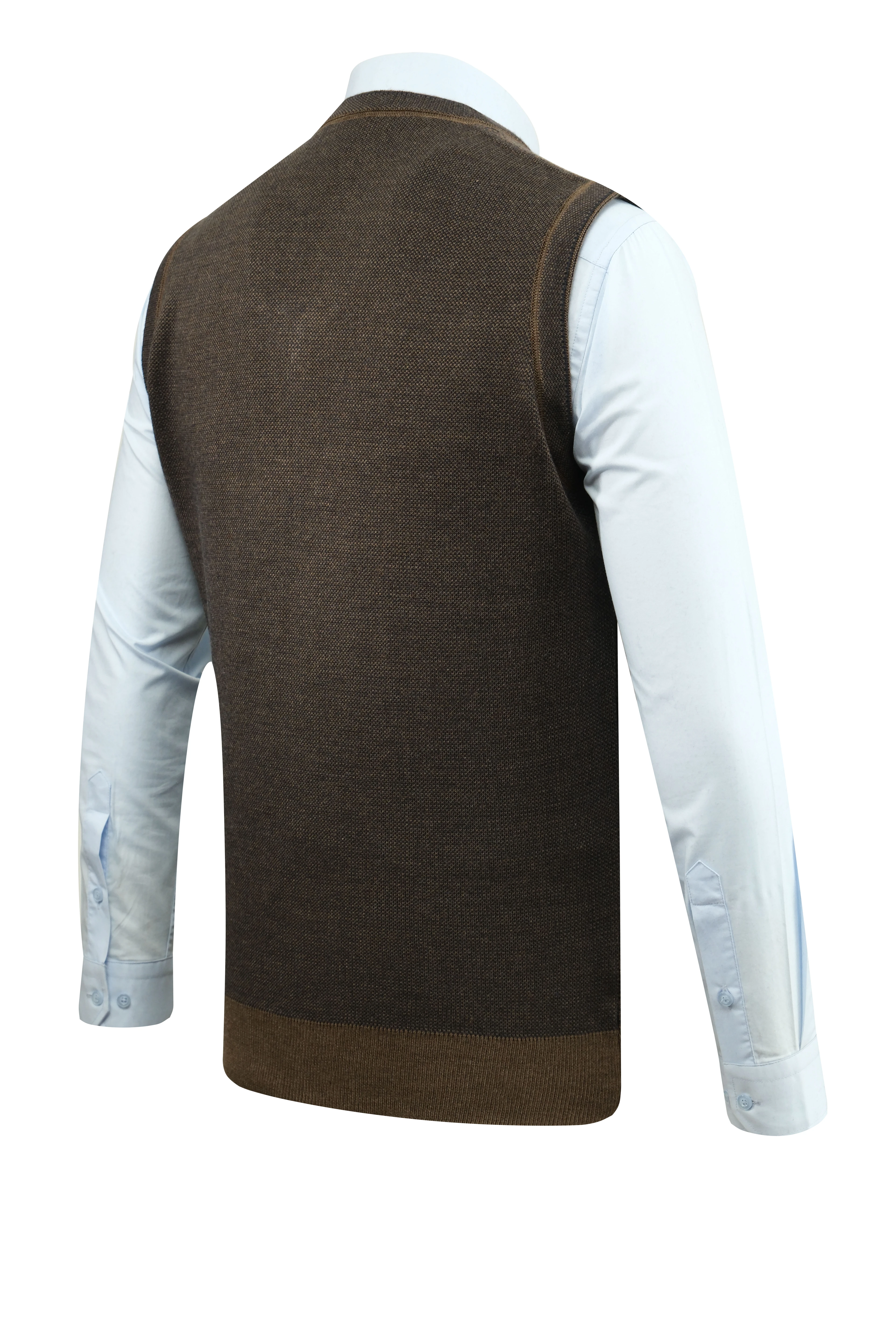 Erkek V Yaka Süveter Desenli Çelik Örgü Klasik Kalıp - 5208H - VİZON