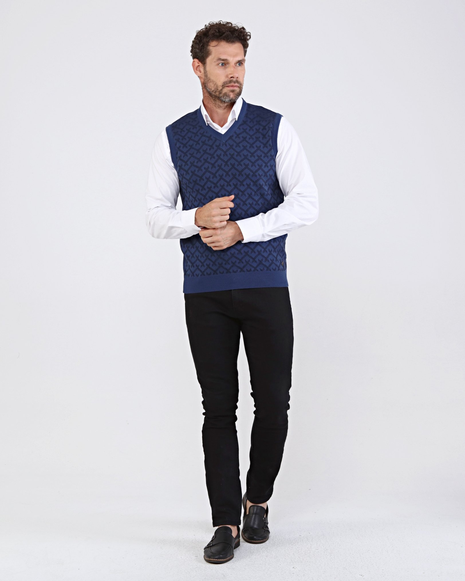 Stripe Knitwear Men's V-Neck Sweater Knitwear Cotton Patterned Colorful Winter Woven Regular Pattern