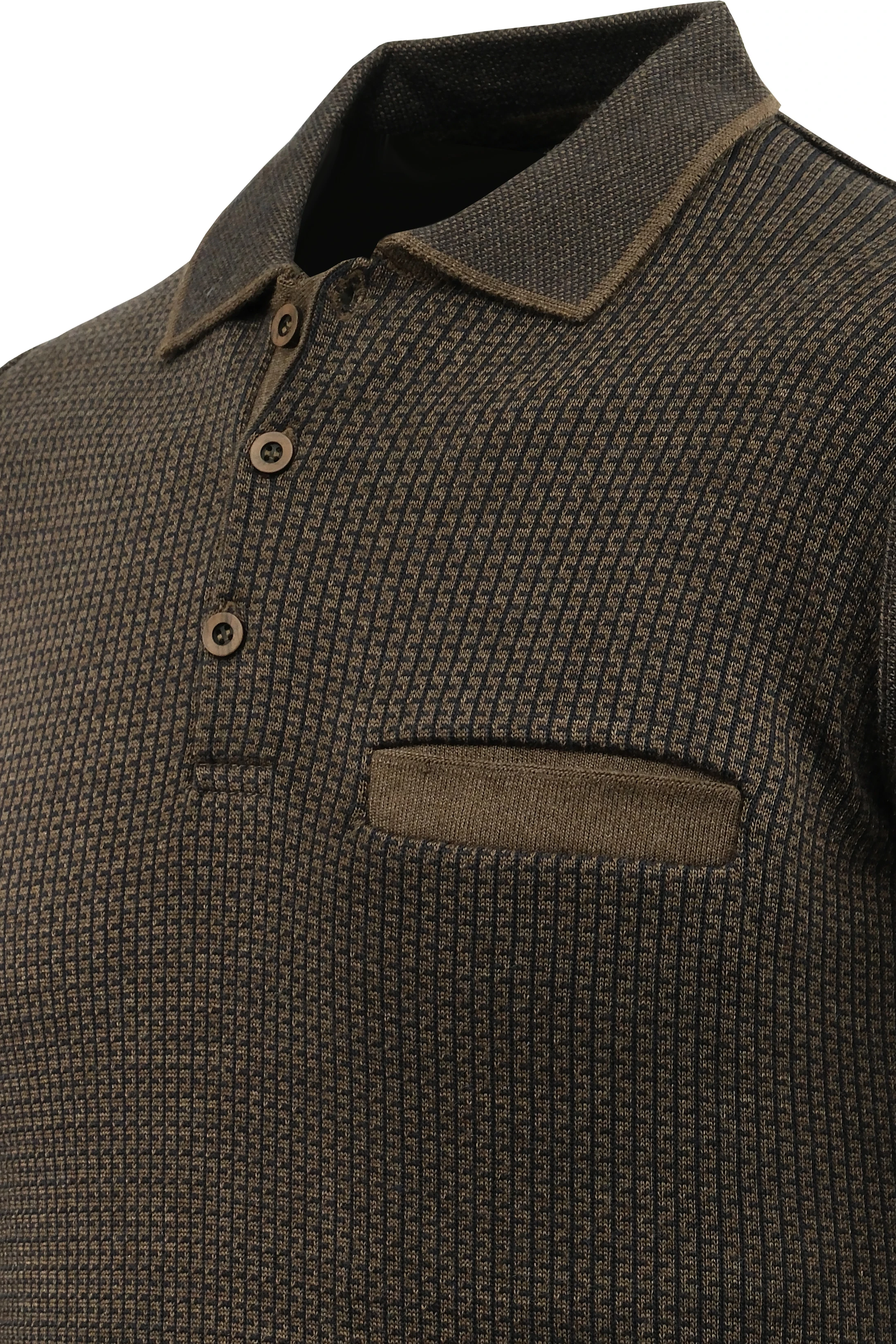 Erkek Polo Yaka Kazak Cepli Desenli Çelik Örgü Klasik Kalıp - 5208F - TAUPE