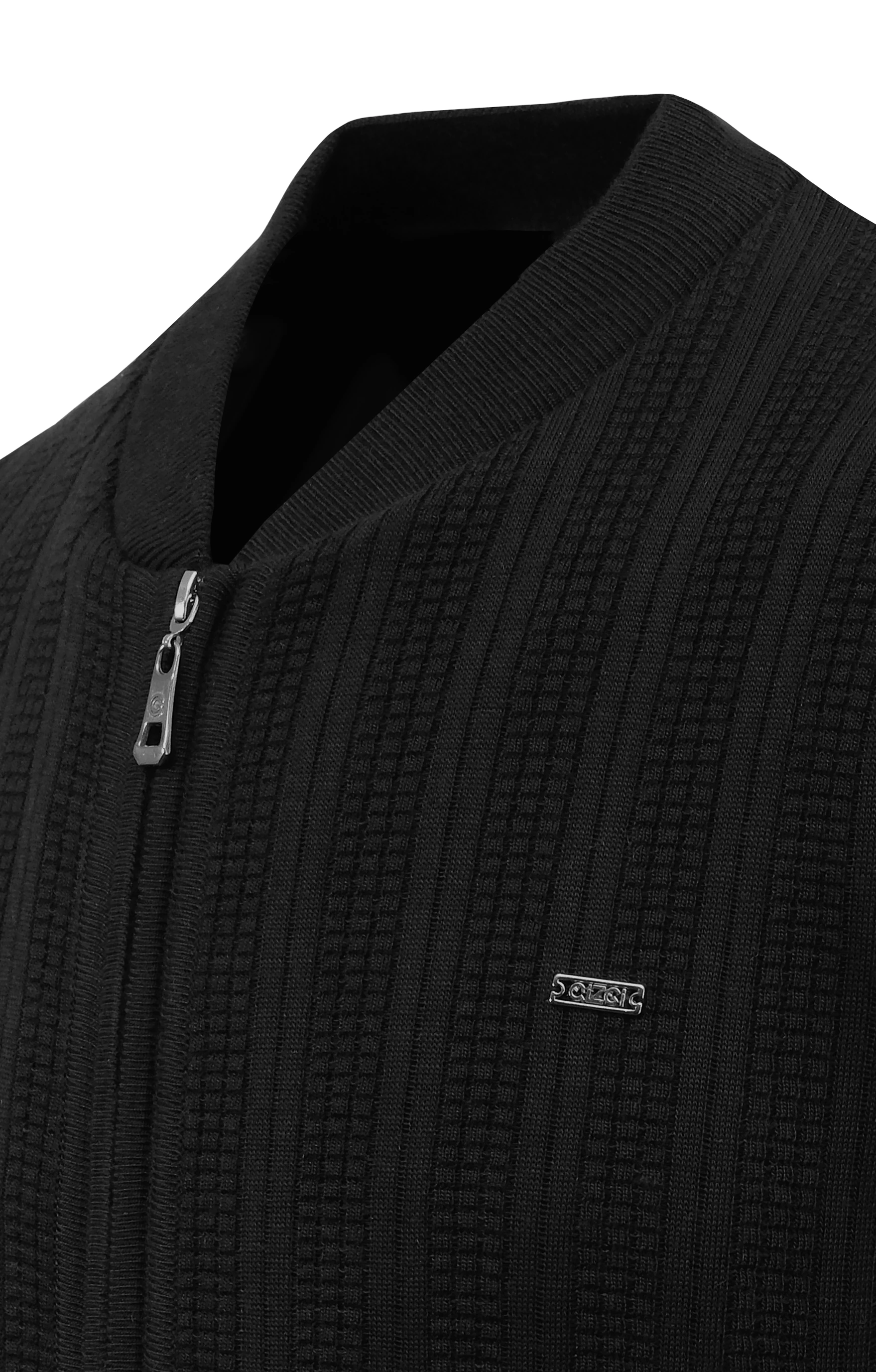 Erkek Astarlı Triko Mont Hakim Yaka Çelik Örgü Desenli Klasik Kalıp - 5209T - SİYAH
