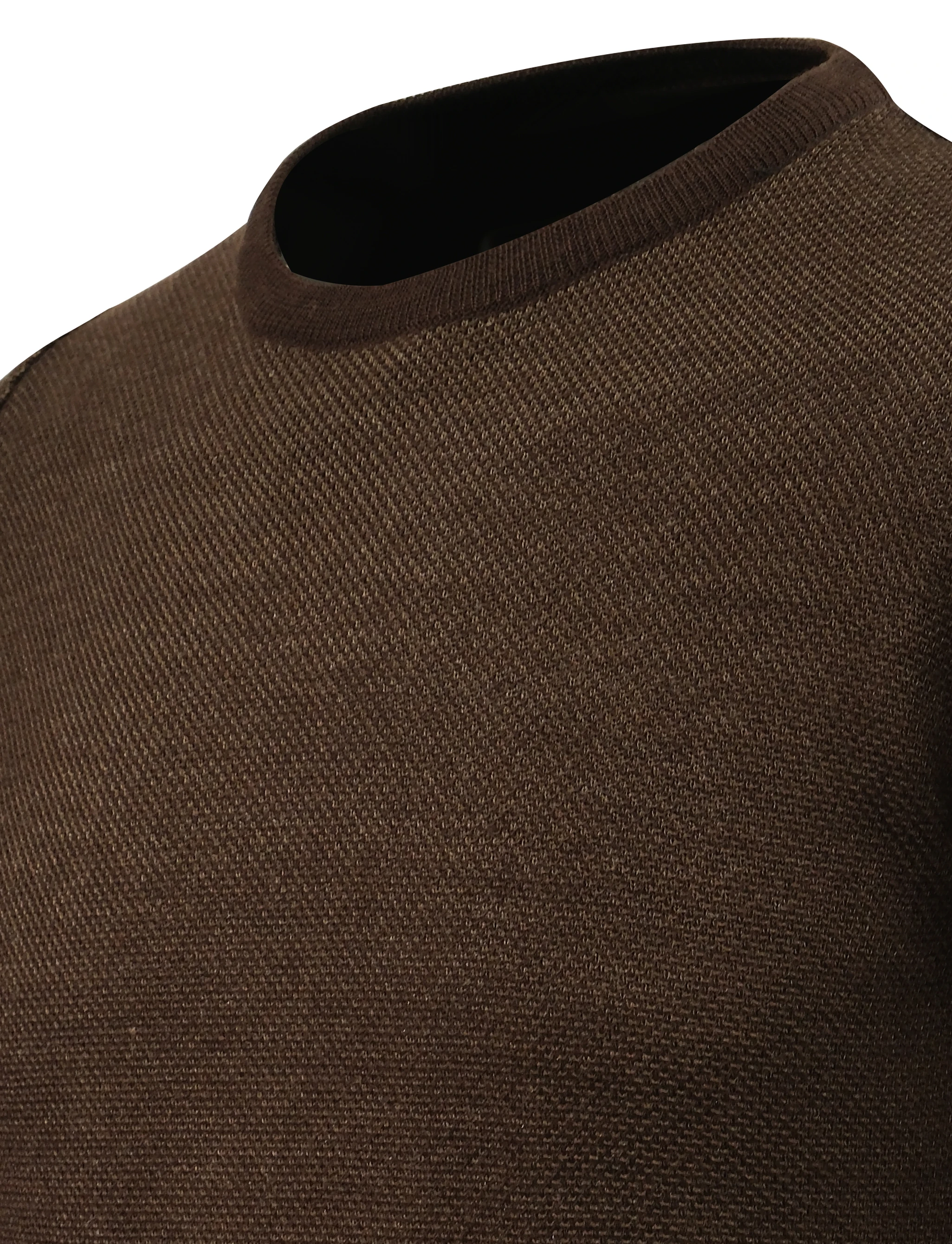 Erkek Sıfır Yaka Kazak Cepli Pike Desen Çelik Örgü Klasik Kalıp - 5214C - BROWN