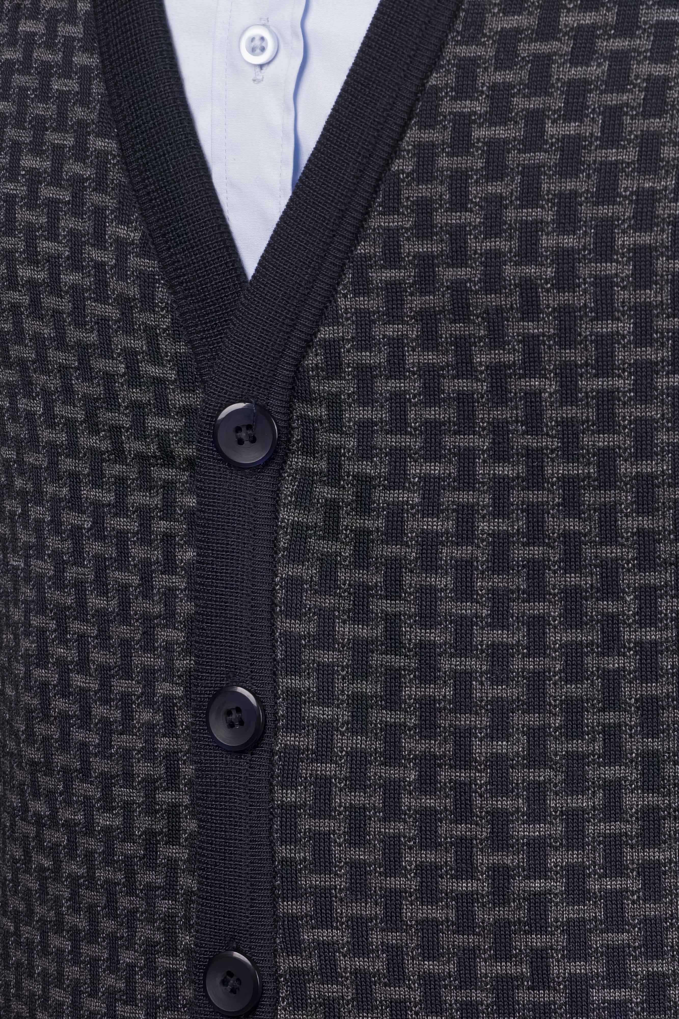 Çizgi Triko Erkek V Yaka Triko Hırka Düğmeli Cep Detaylı Desenli Çelik Örgü Klasik Kalıp