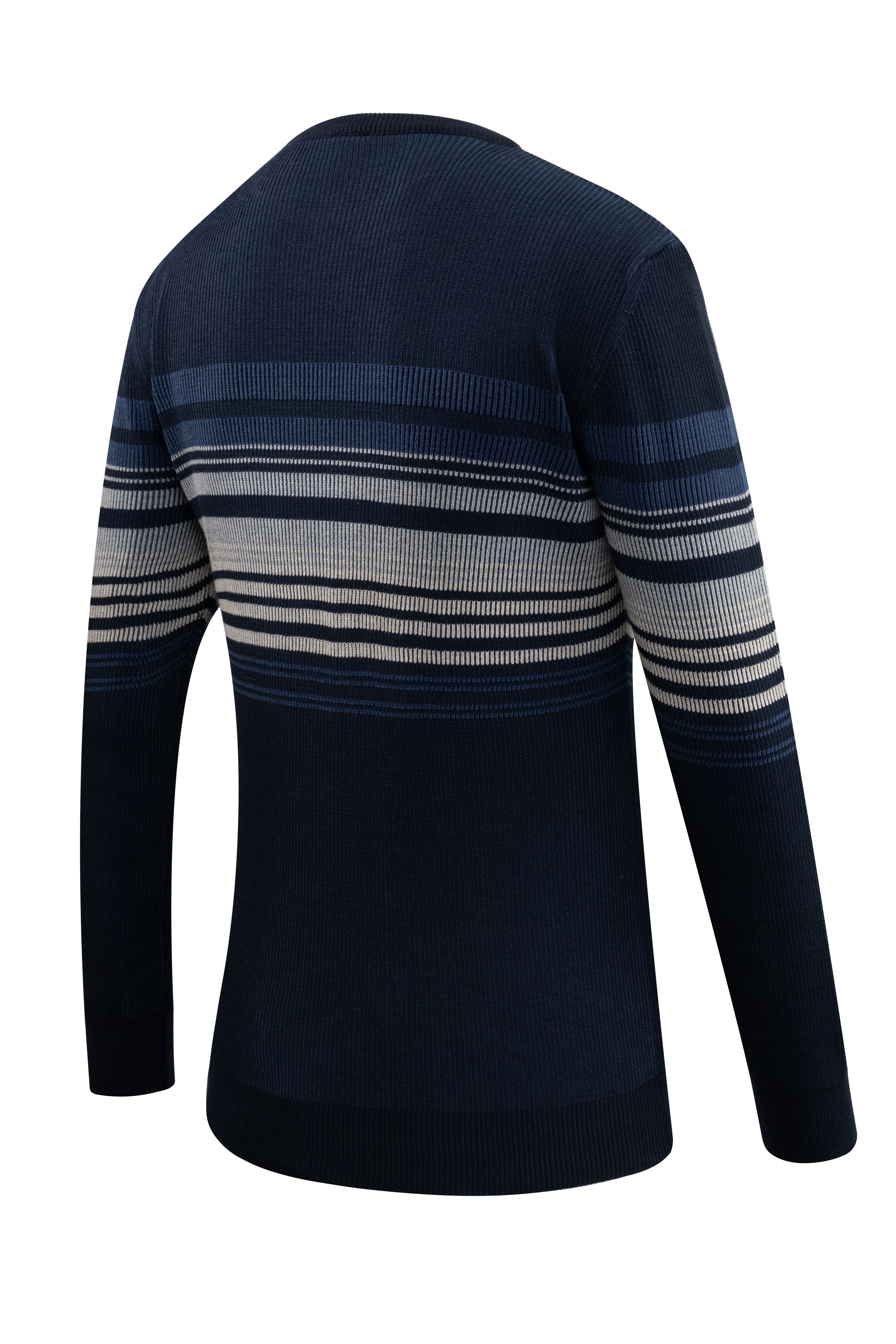 Erkek Sıfır Yaka Kazak Triko Selanik Örgü Desenli Klasik Kalıp - 5245C - NAVY BLUE