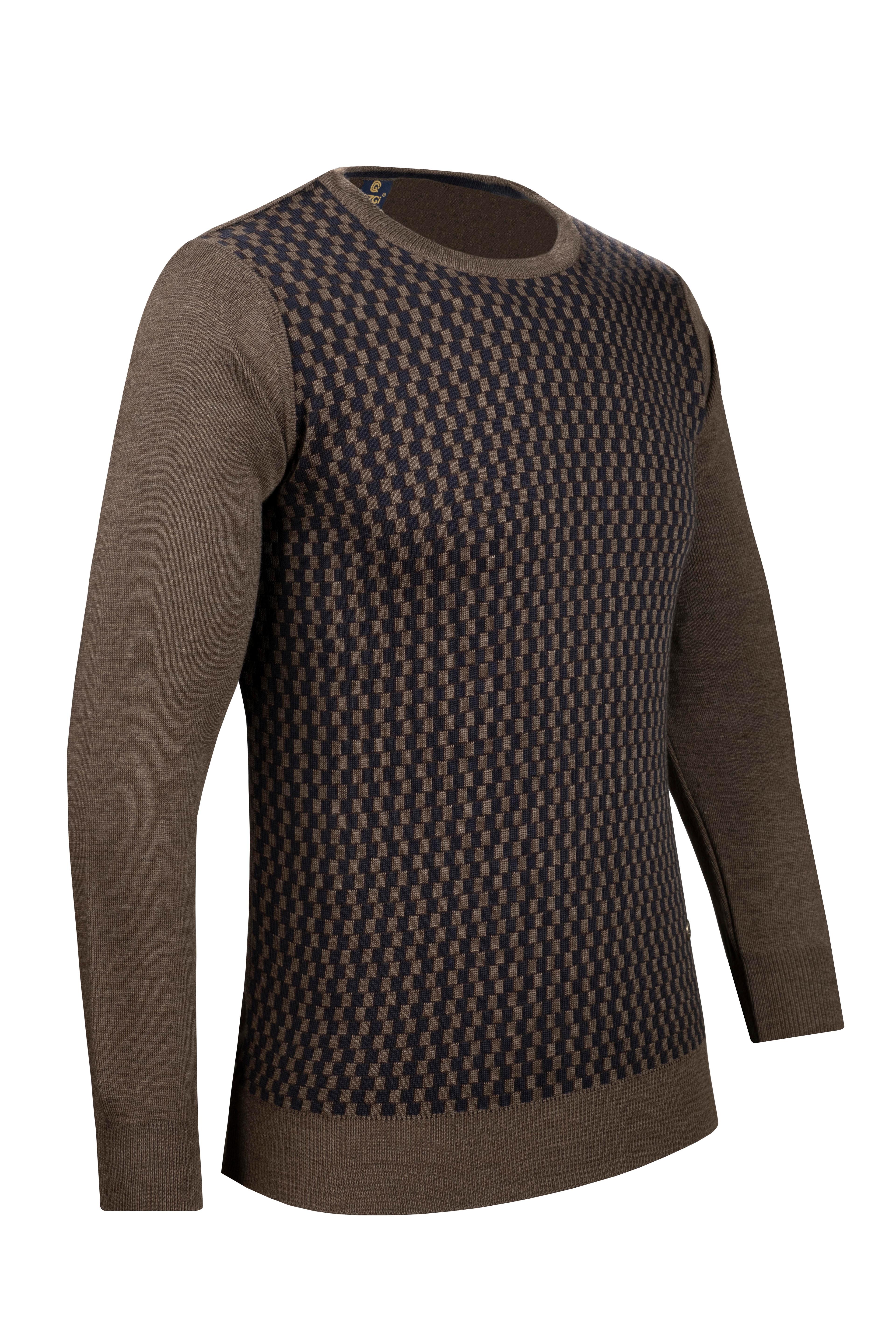 Stripe Knitwear Men's Crew Neck Knitwear Sweater Patterned Sleeve and Waist Elastic Steel Knitted Regular Pattern - 5006C - BROWN