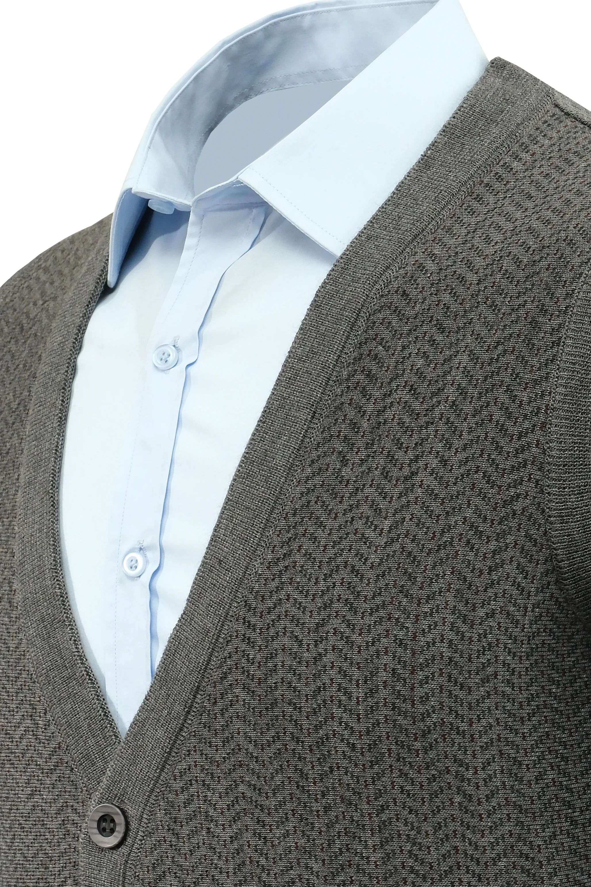 Erkek Düğmeli Yelek Cepli Desenli Çelik Örgü Klasik Kalıp - 5212L - GRİ