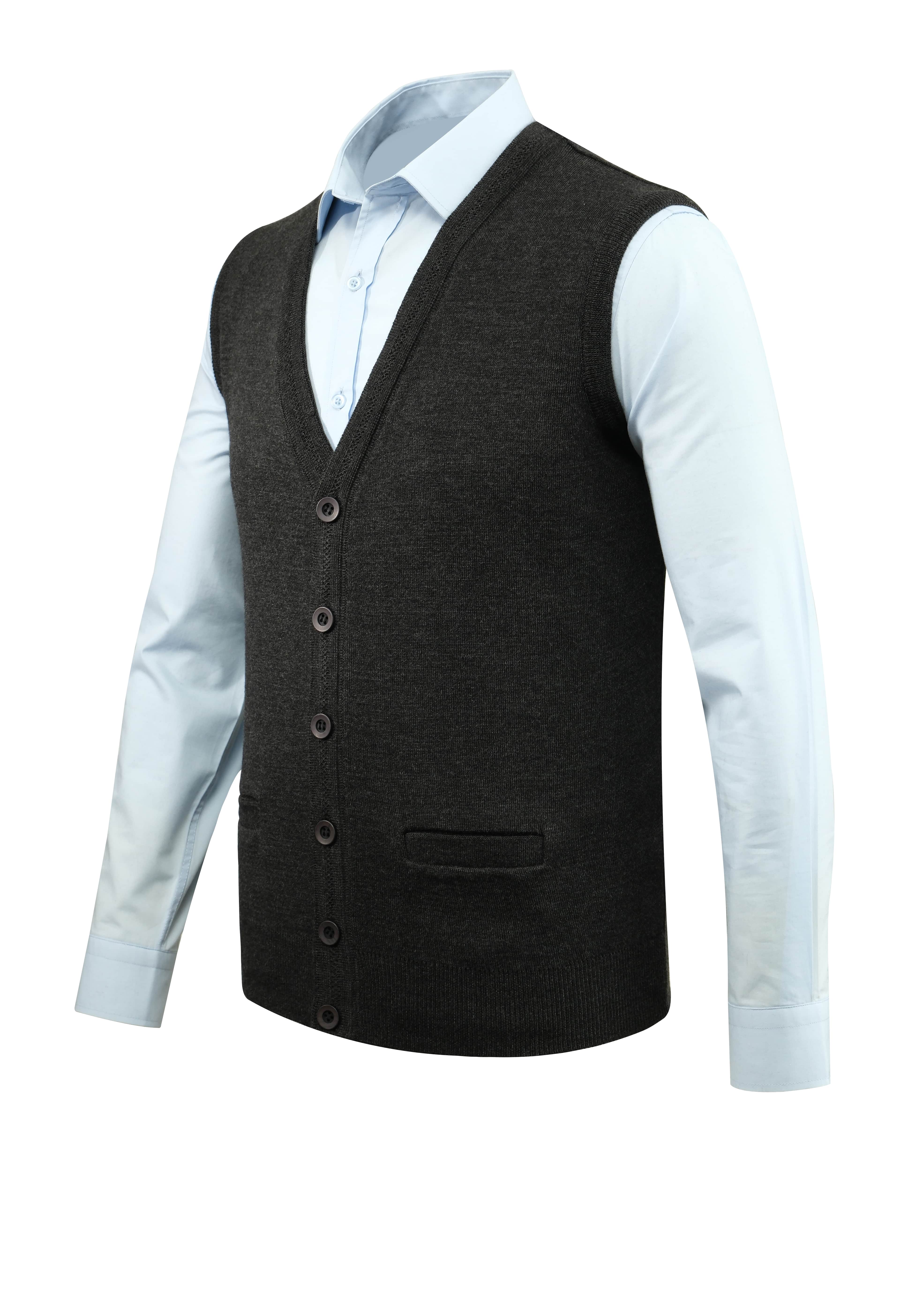 Erkek Büyük Beden Düğmeli Yelek Triko Cepli Çelik Örgü Klasik Kalıp - 5200LB - DARK GRAY