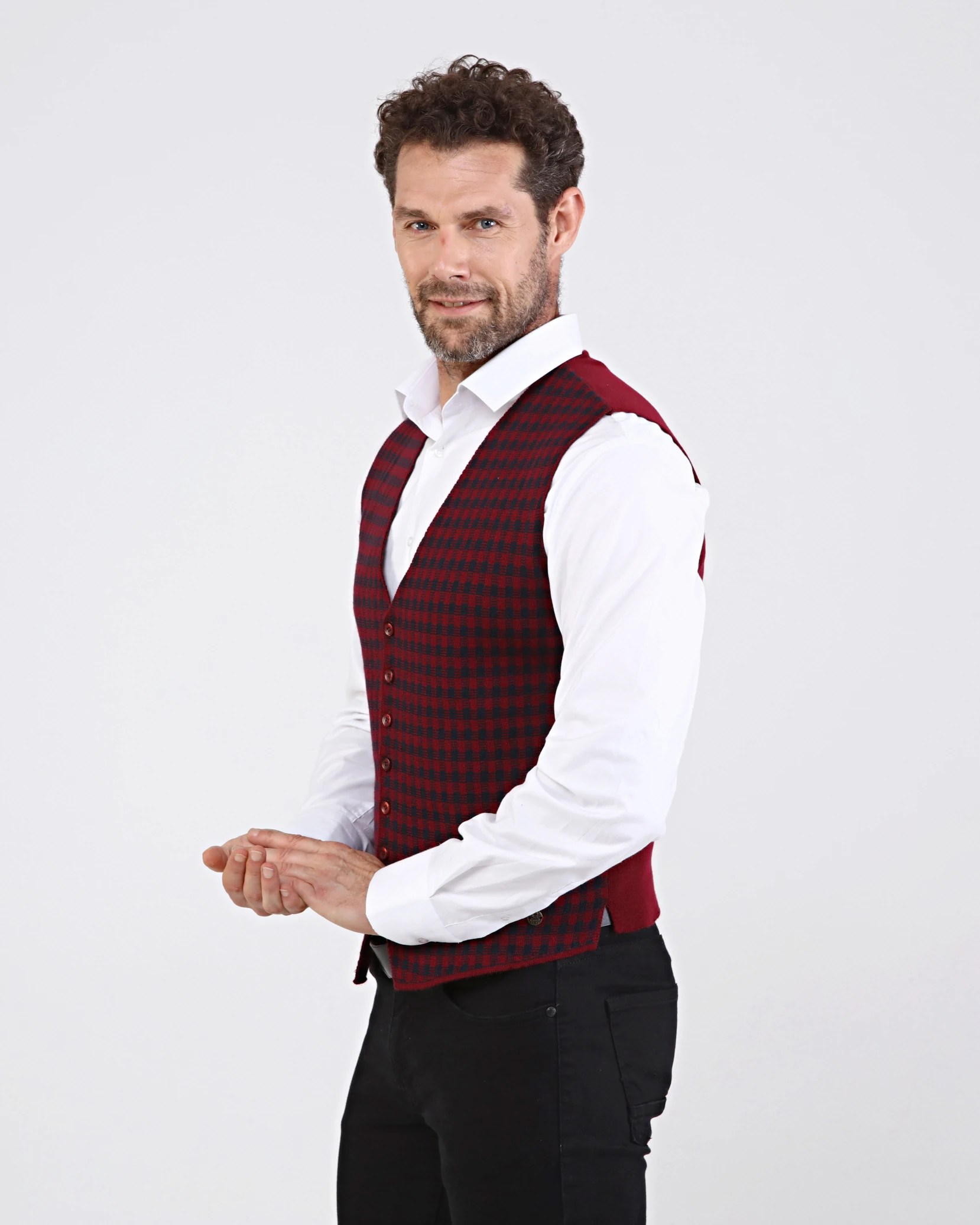 Çizgi Triko Erkek Düğmeli Spor / Klasik Triko Örme Kolsuz Yelek Regular Kalıp