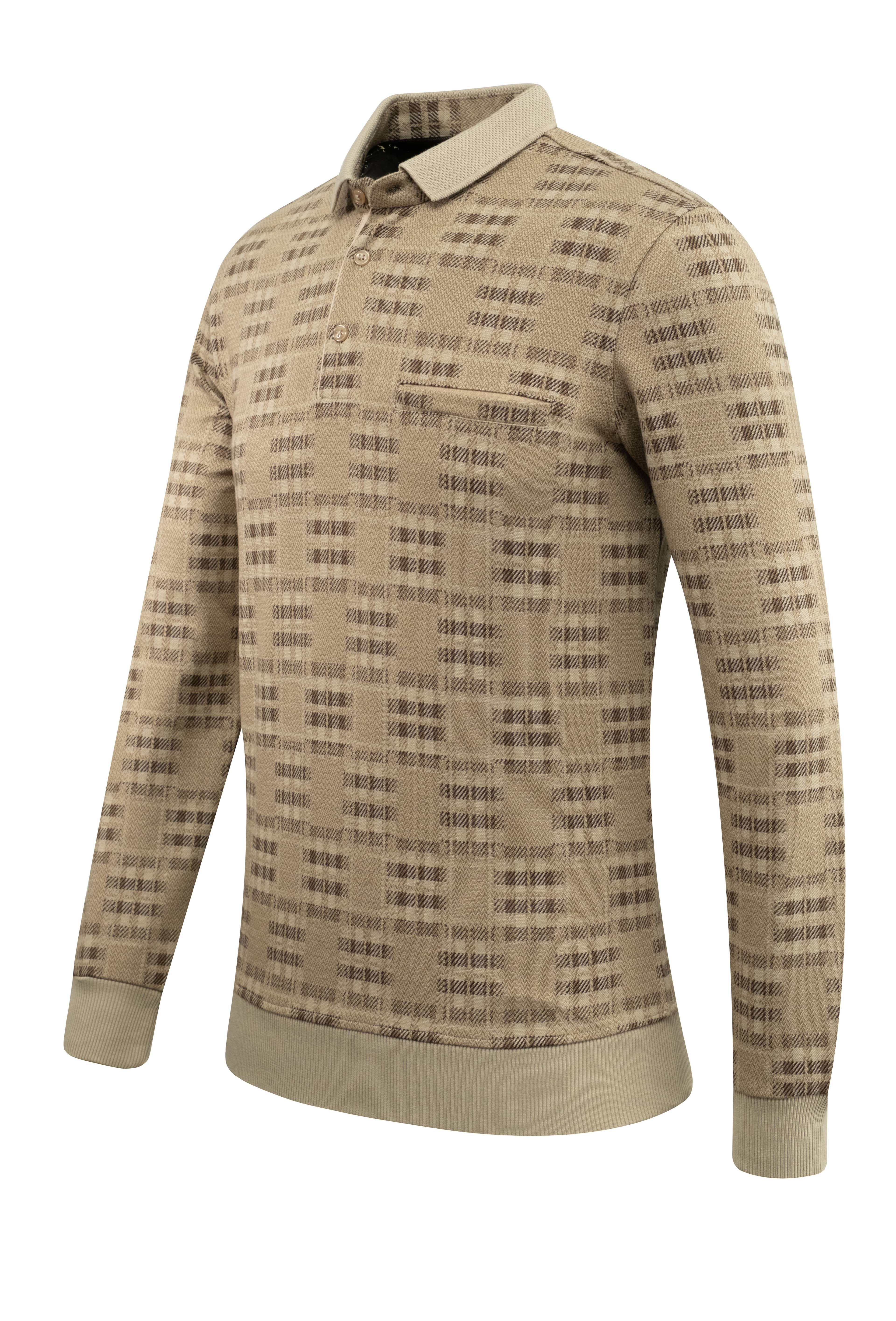 Erkek Polo Yaka Sweat Desenli Cepli Klasik Kalıp - 5231F - BEIGE