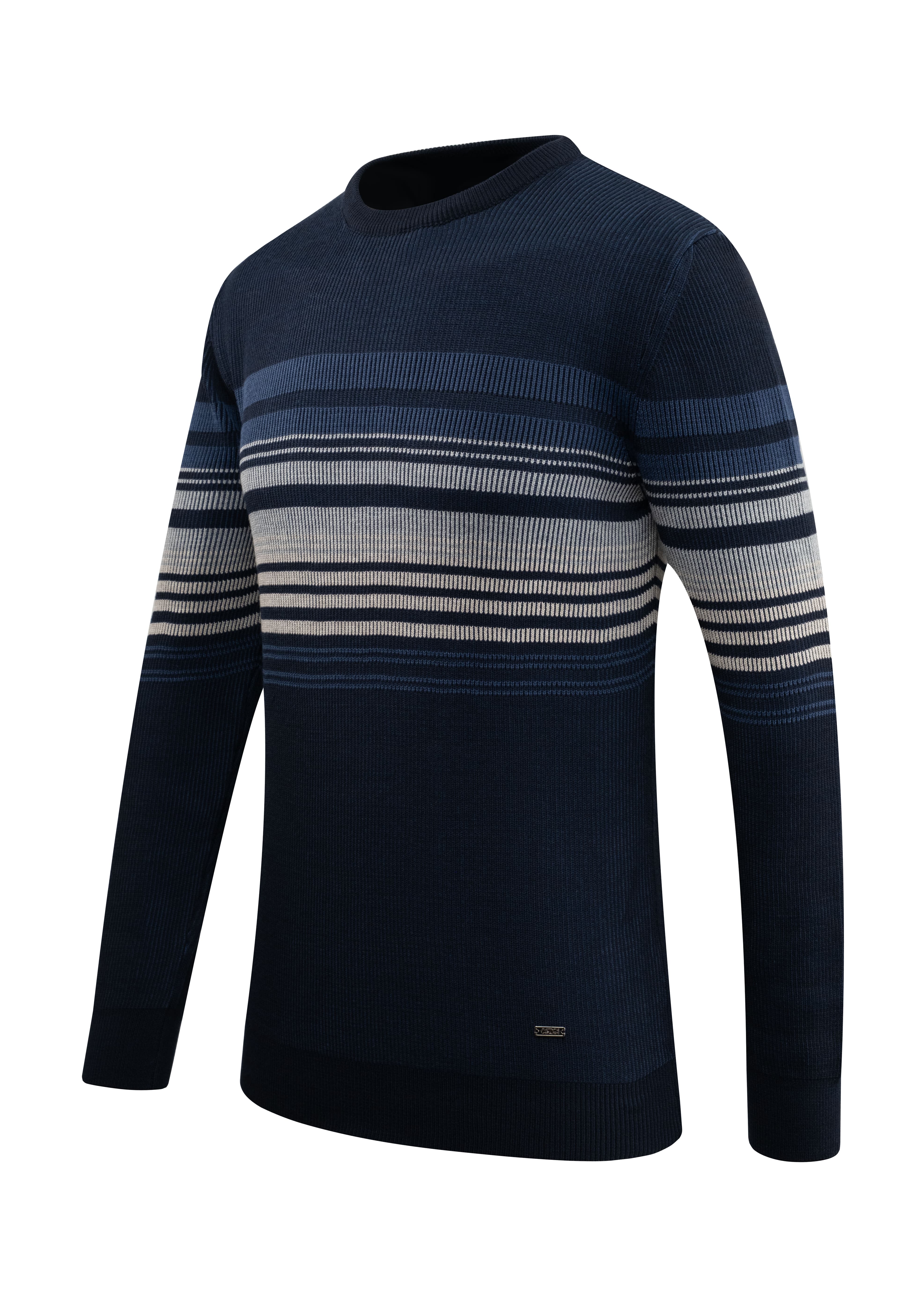 Erkek Sıfır Yaka Kazak Triko Selanik Örgü Desenli Klasik Kalıp - 5245C - NAVY BLUE