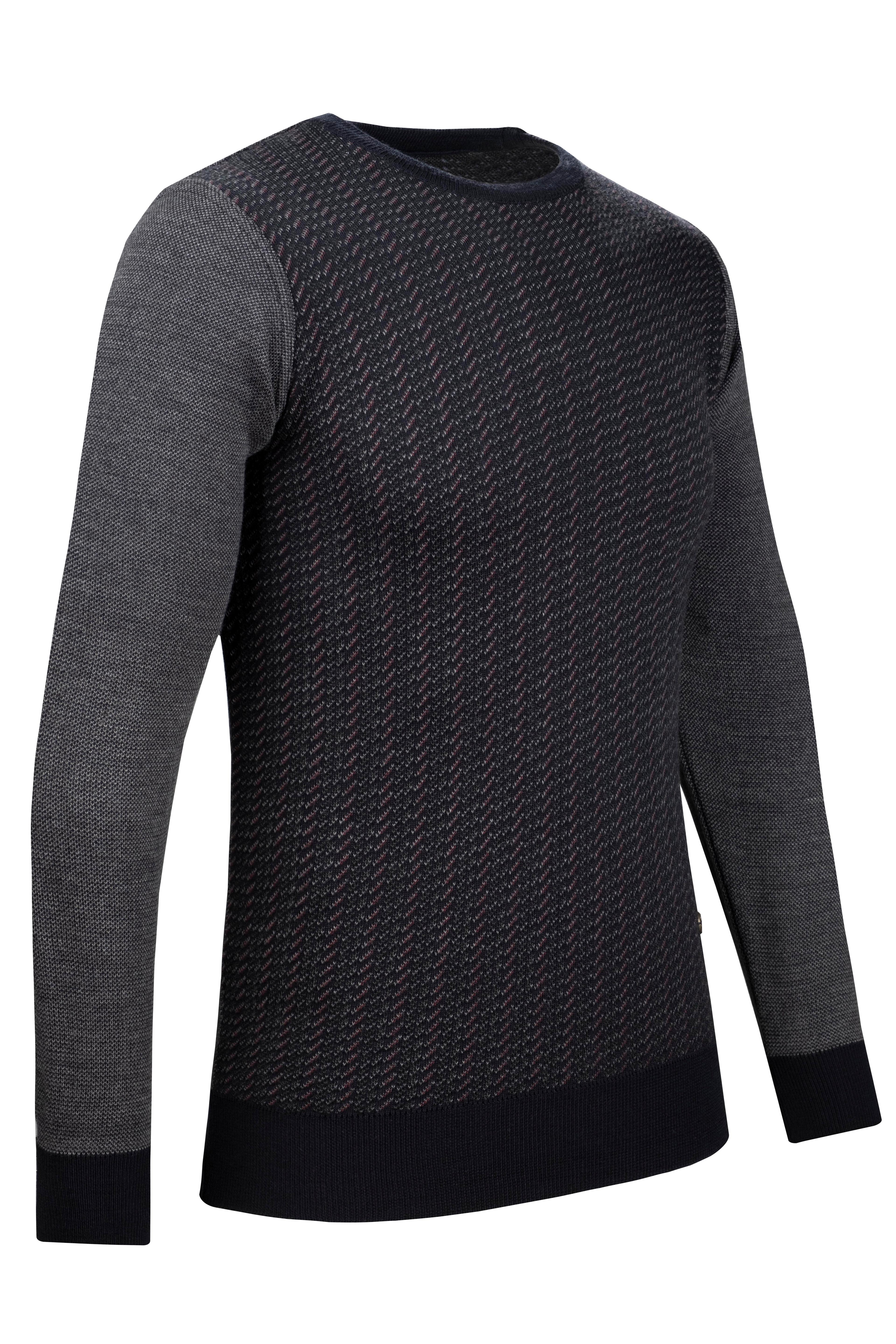 Stripe Knitwear Men's Crew Neck Knitwear Sweater Patterned Sleeve and Waist Elastic Steel Knitted Classic Pattern - 5010C - LACİVERT