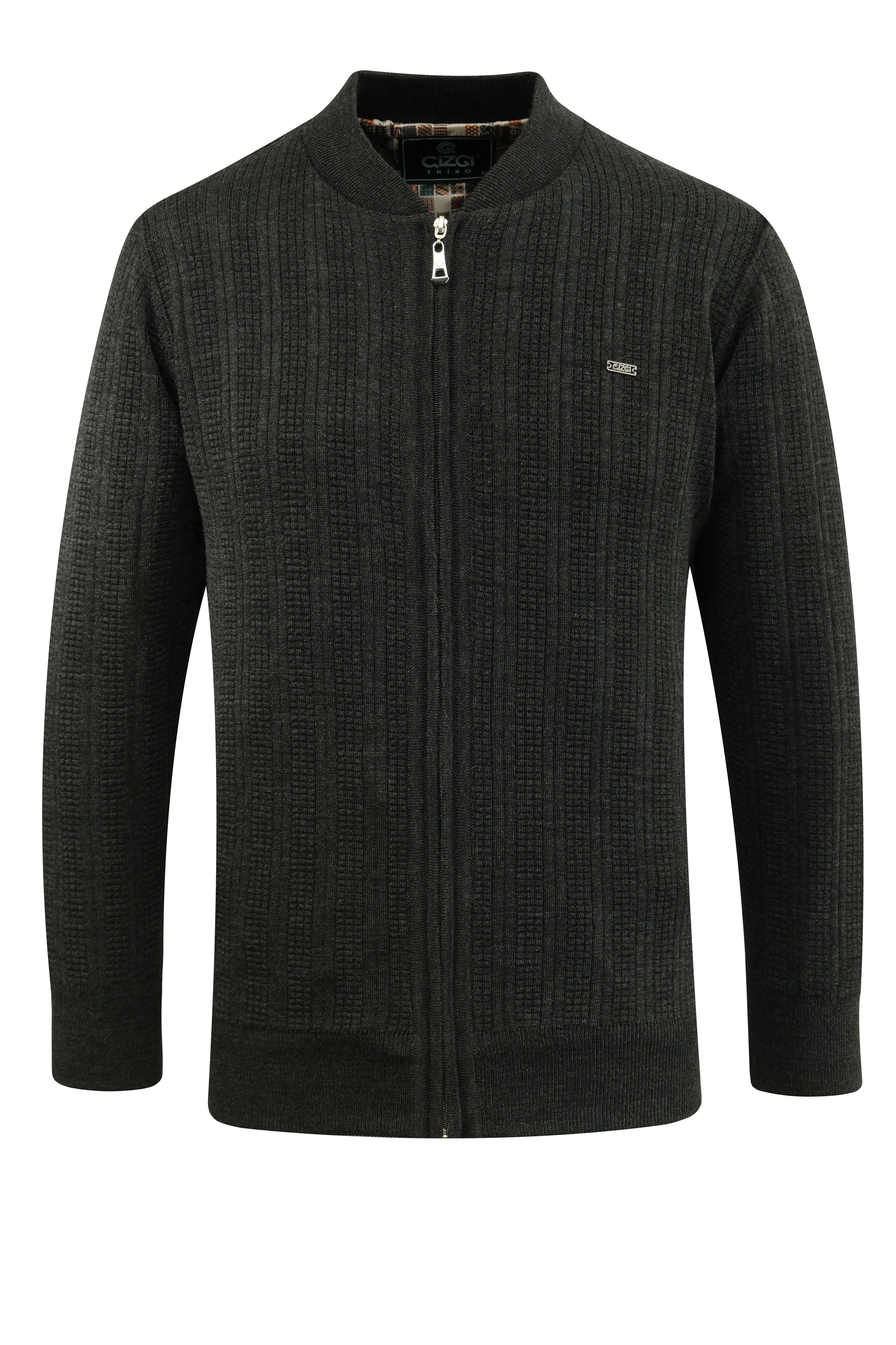 Erkek Astarlı Triko Mont Hakim Yaka Çelik Örgü Desenli Klasik Kalıp - 5209T - DARK GRAY