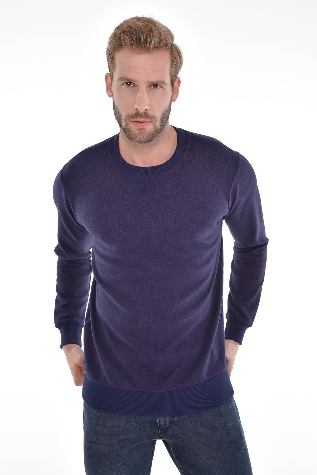 Kol Ve Bel Lastikli Desenli Sıfır Yaka Dokuma Bordo Erkek Sweat