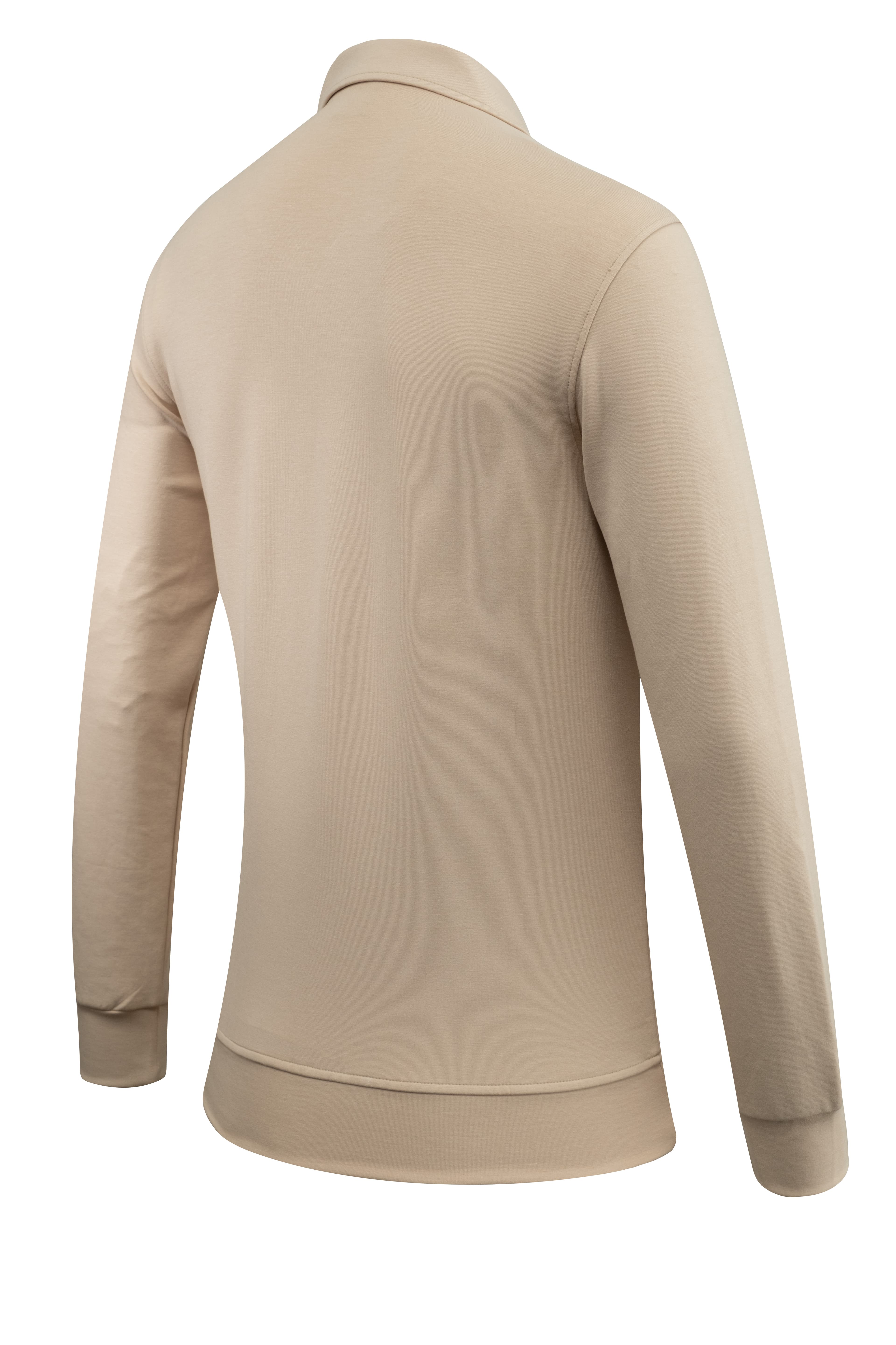Erkek Polo Yaka Fermuarlı Sweat Düz Renk Klasik Kalıp - 5230F - BEIGE