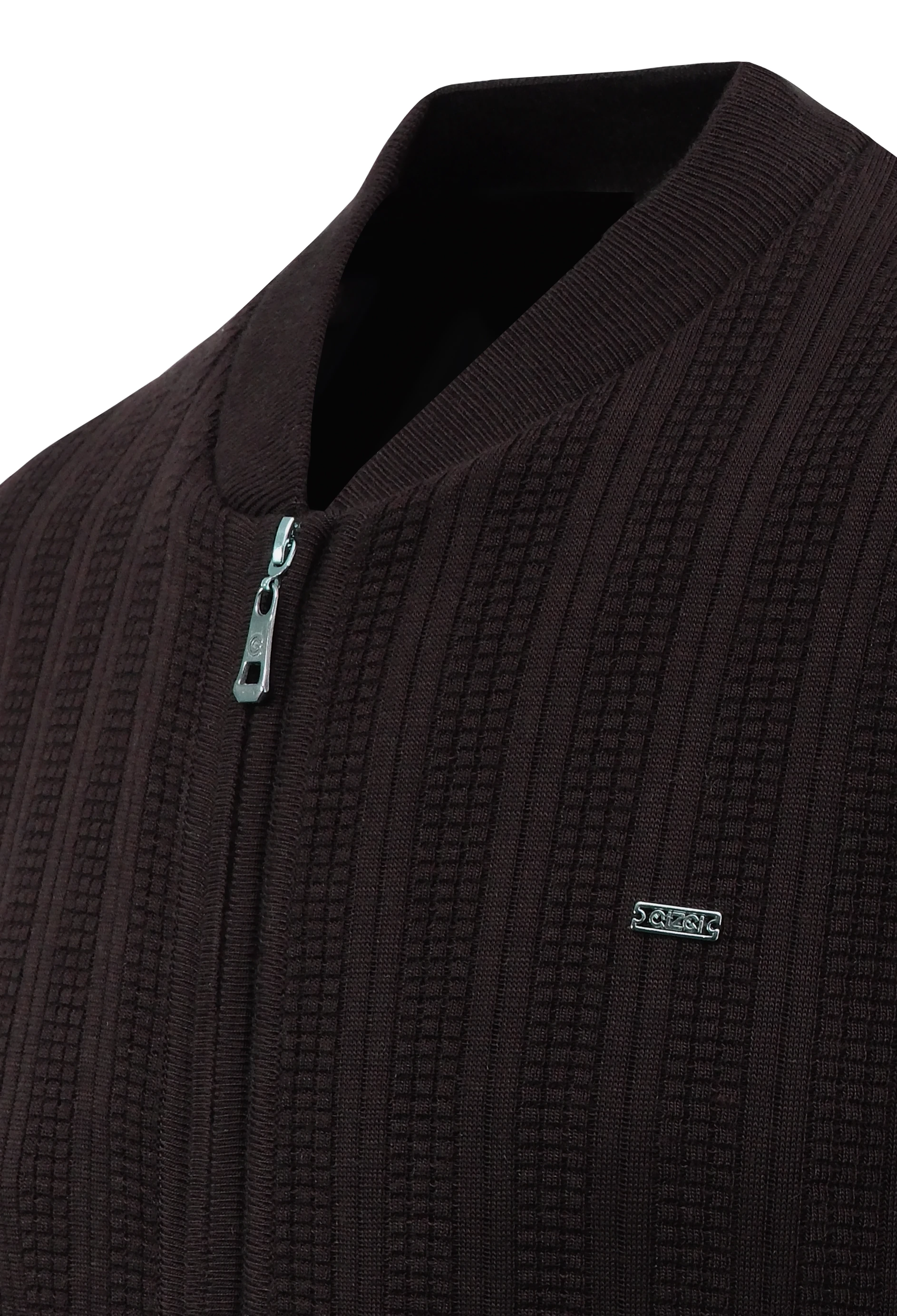 Erkek Astarlı Triko Mont Hakim Yaka Çelik Örgü Desenli Klasik Kalıp - 5209T - KAHVERENGİ