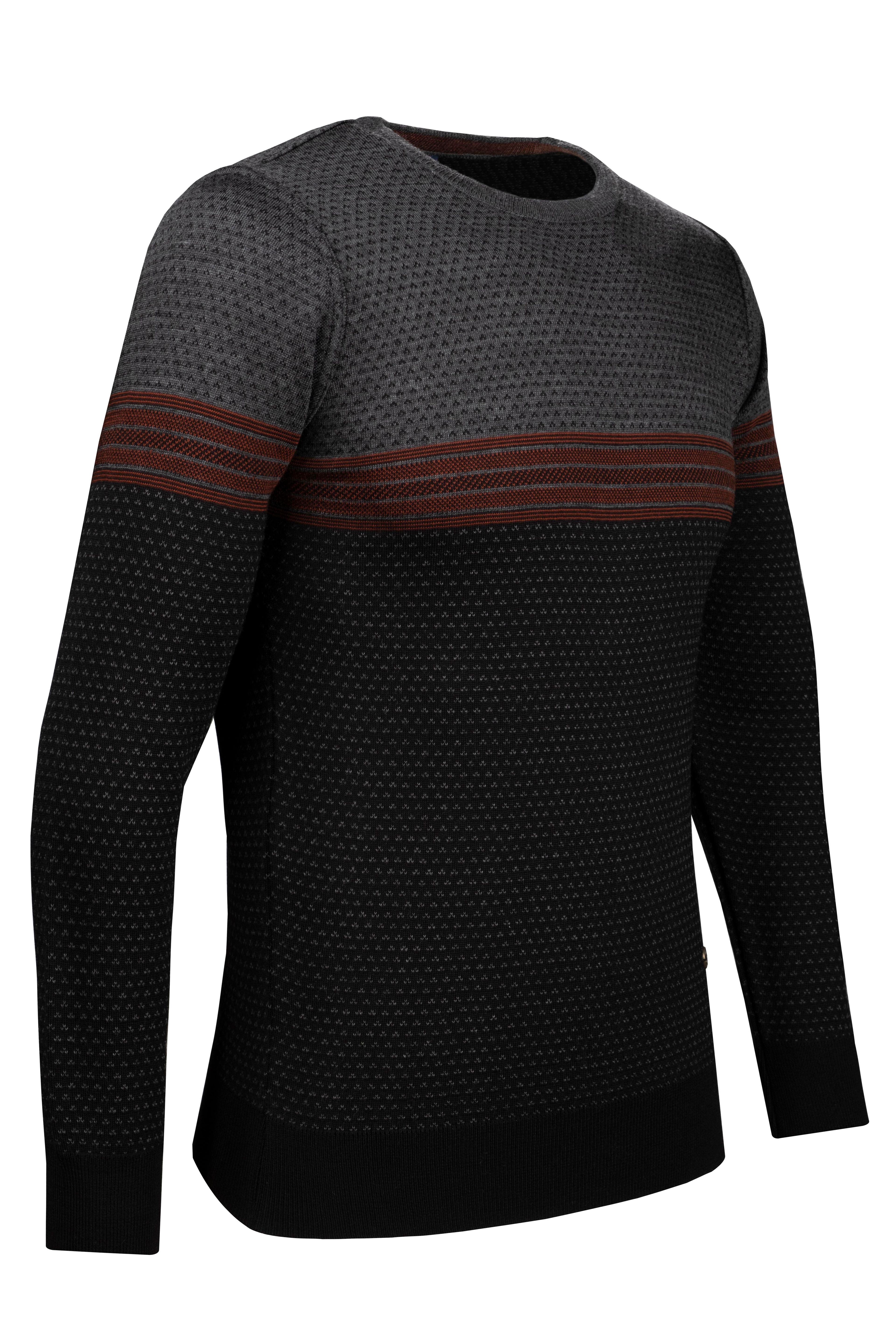 Stripe Knitwear Men's Crew Neck Knitwear Sweater Patterned Sleeve and Waist Elastic Steel Knitted Regular Pattern - 5009C - BLACK