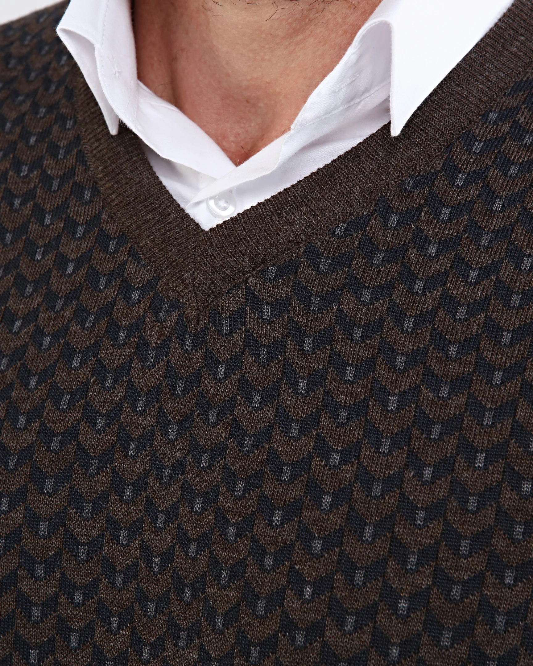 Stripe Knitwear Men's V-Neck Knitwear Sweater Patterned Colorful Winter Steel Knitted Classic Pattern - BROWN