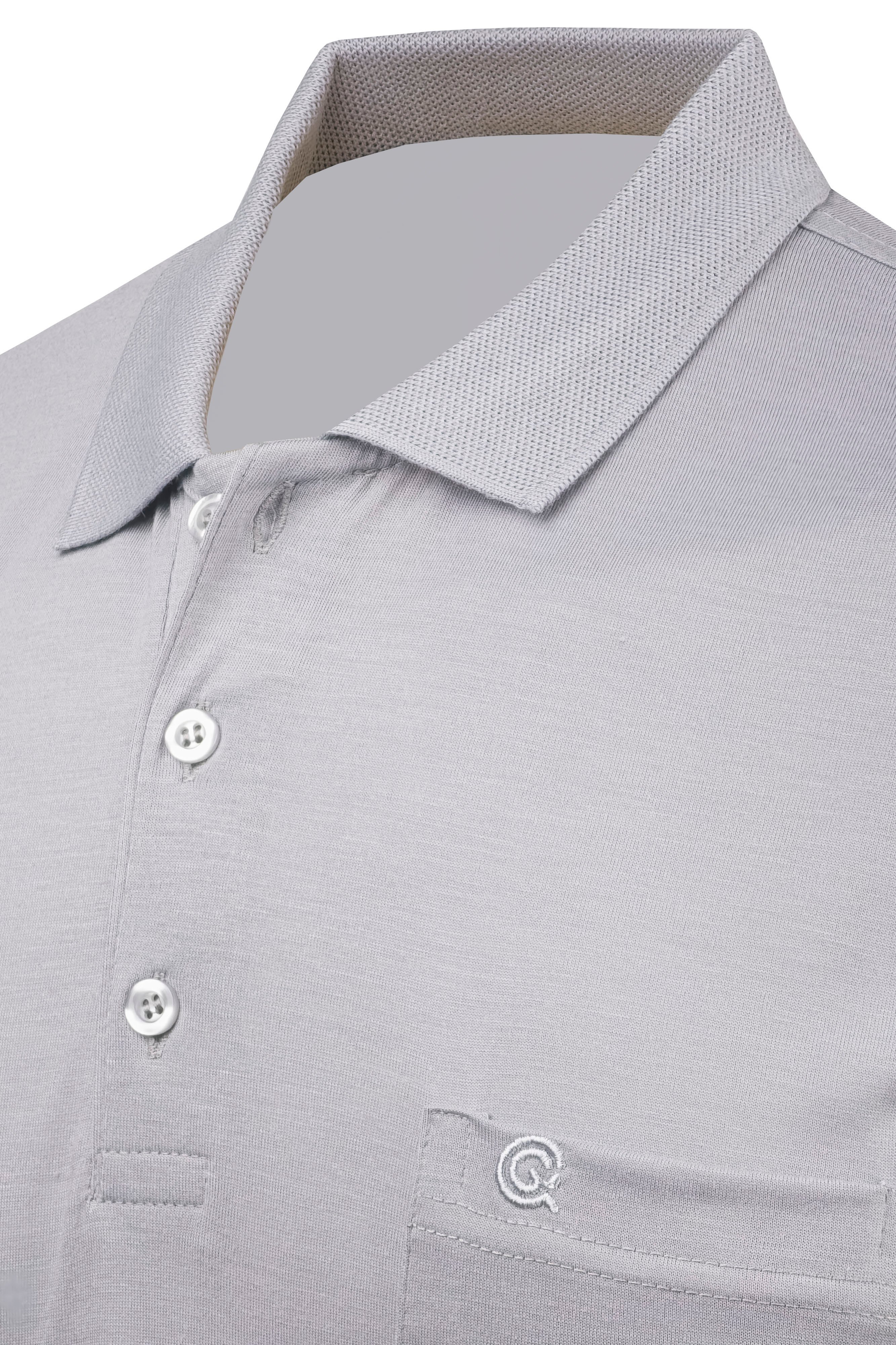 Erkek Polo Yaka Düğmeli Cepli Tişört Klasik Kalıp - GRİ
