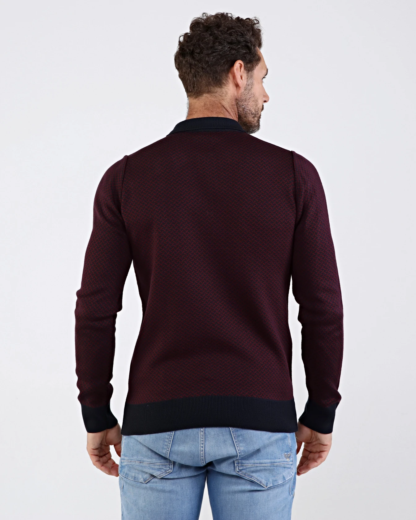 Çizgi Triko Erkek Polo Yaka Triko Kazak Desenli Kol Ve Bel Lastikli Çelik Örgü Regular Kalıp