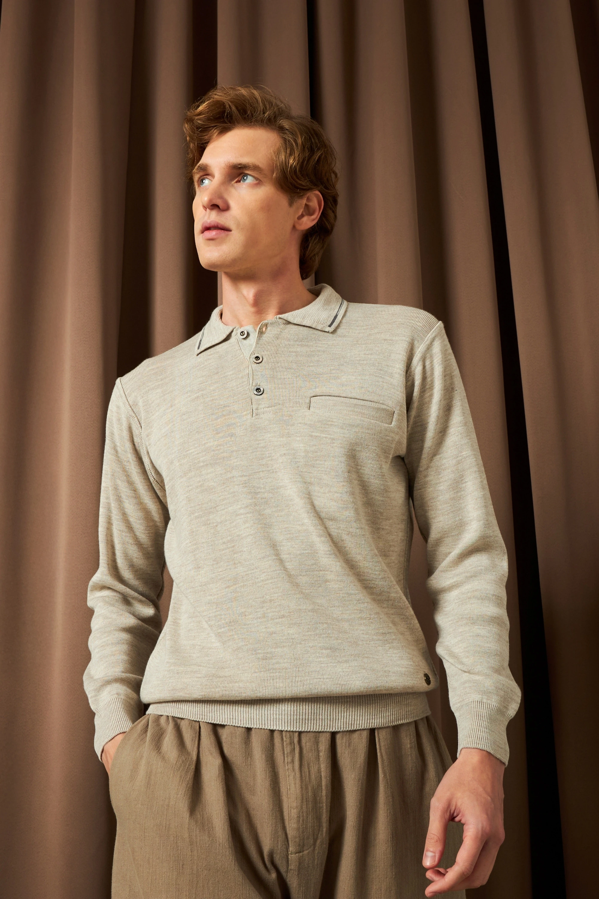 Erkek Polo Yaka Kazak Triko Cepli Çelik Örgü Klasik Kalıp - 5200F