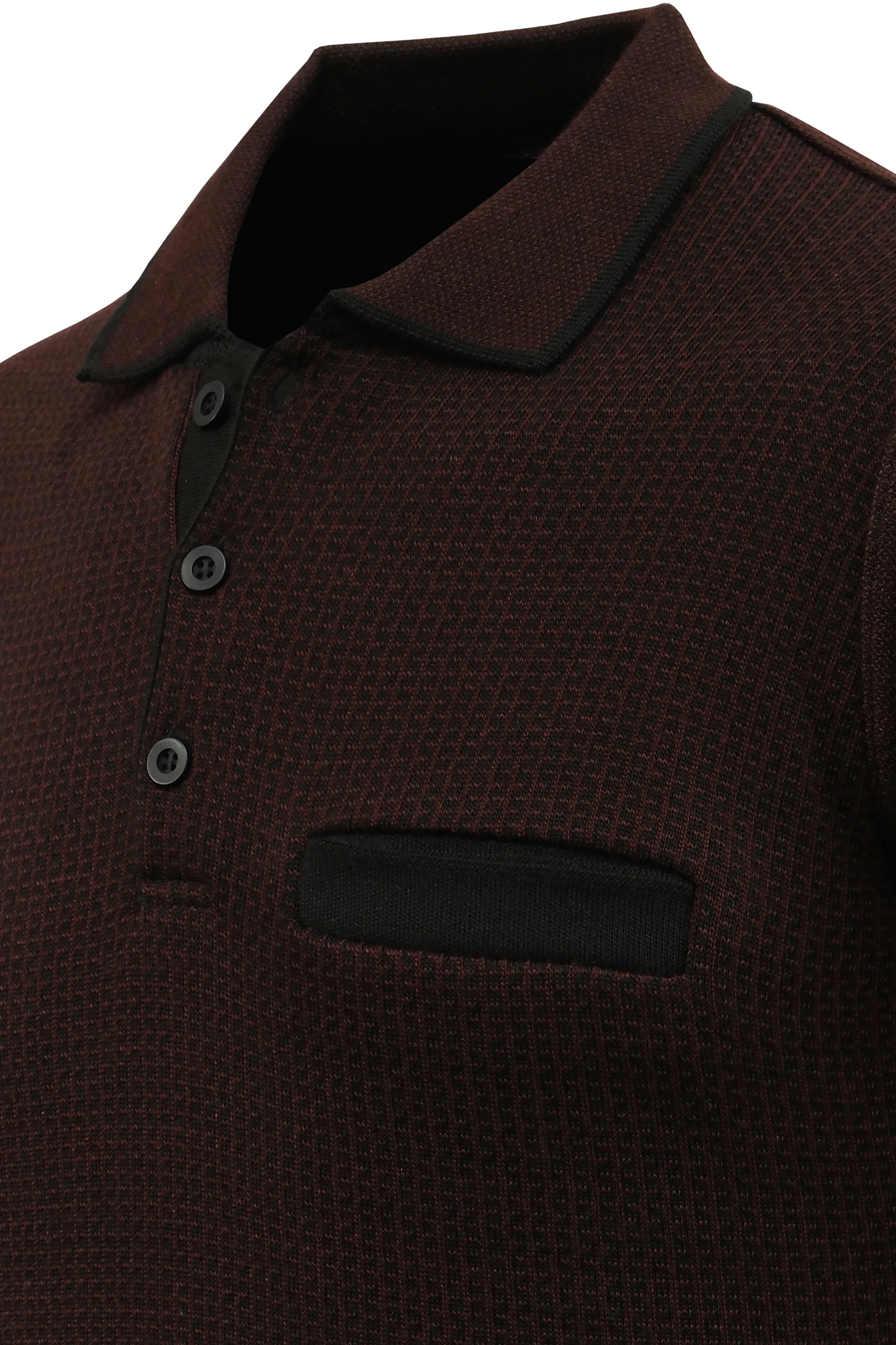 Erkek Polo Yaka Kazak Cepli Desenli Çelik Örgü Klasik Kalıp - 5208F