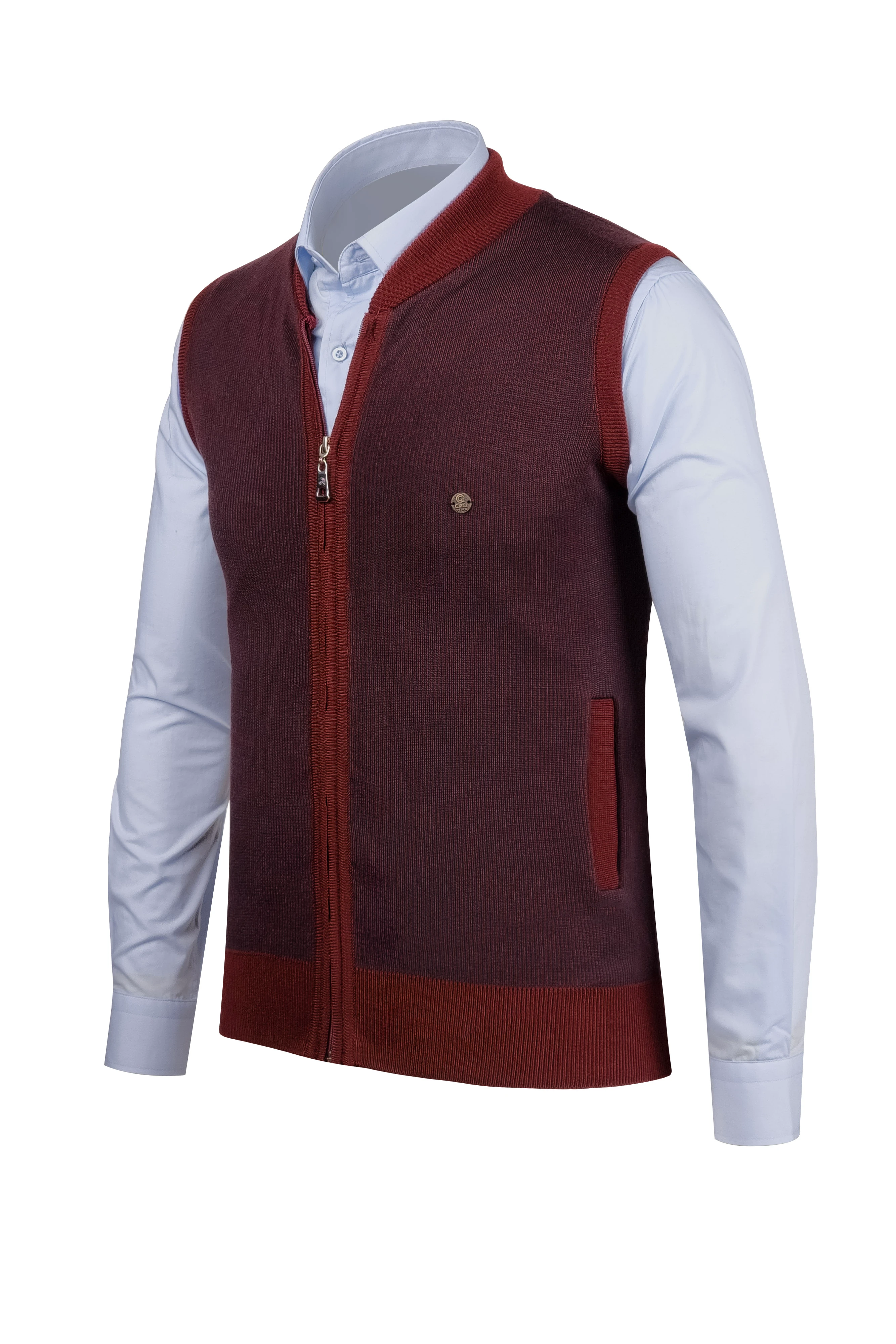 Çizgi Triko Erkek Triko Yelek Fermuarlı Cepli Çelik Örgü Triko Klasik Kalıp