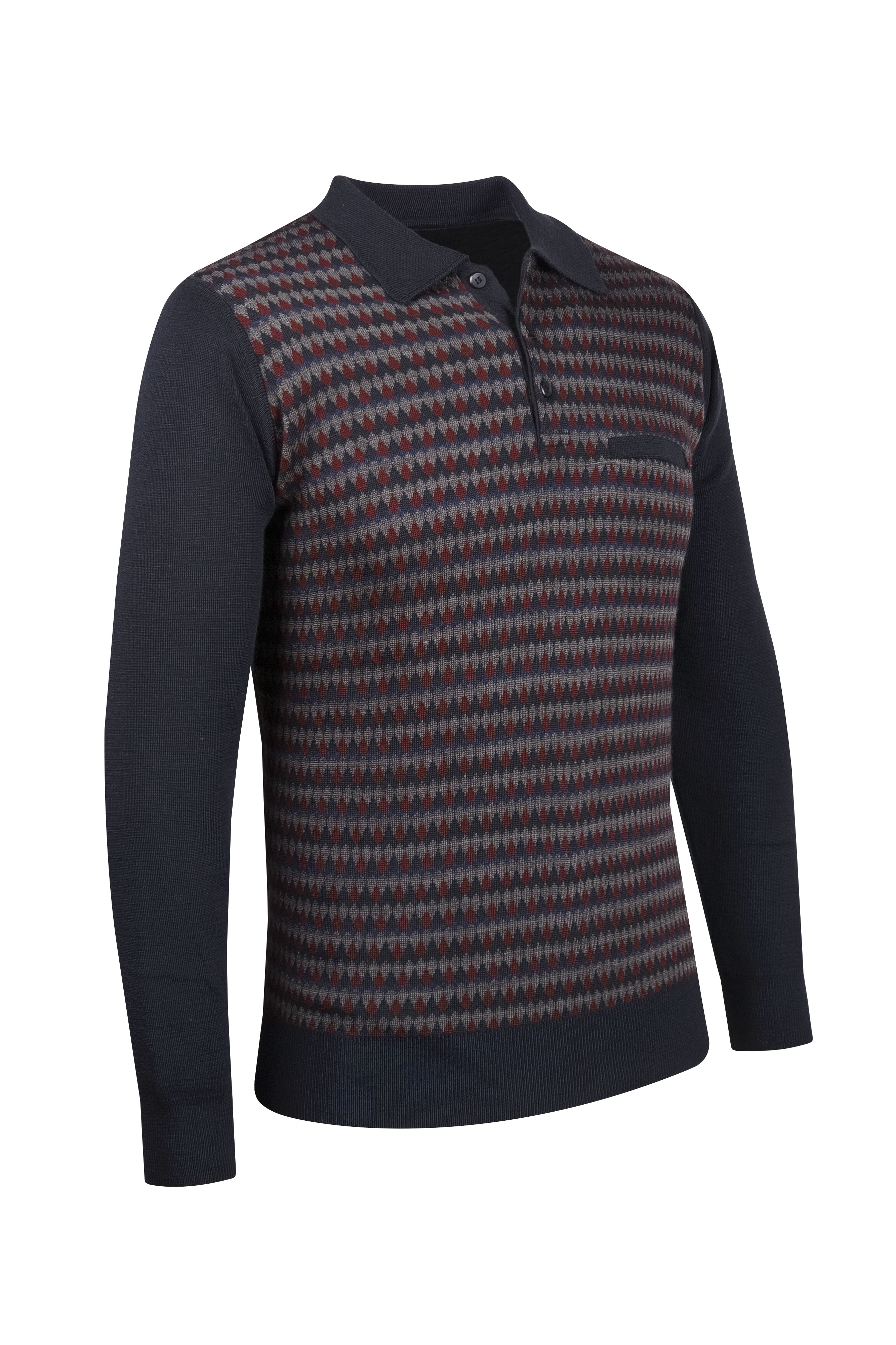 Çizgi Triko Erkek Polo Yaka Triko Kazak Desenli Kol Ve Bel Lastikli Çelik Örgü Klasik Kalıp - 4802F - LACİVERT