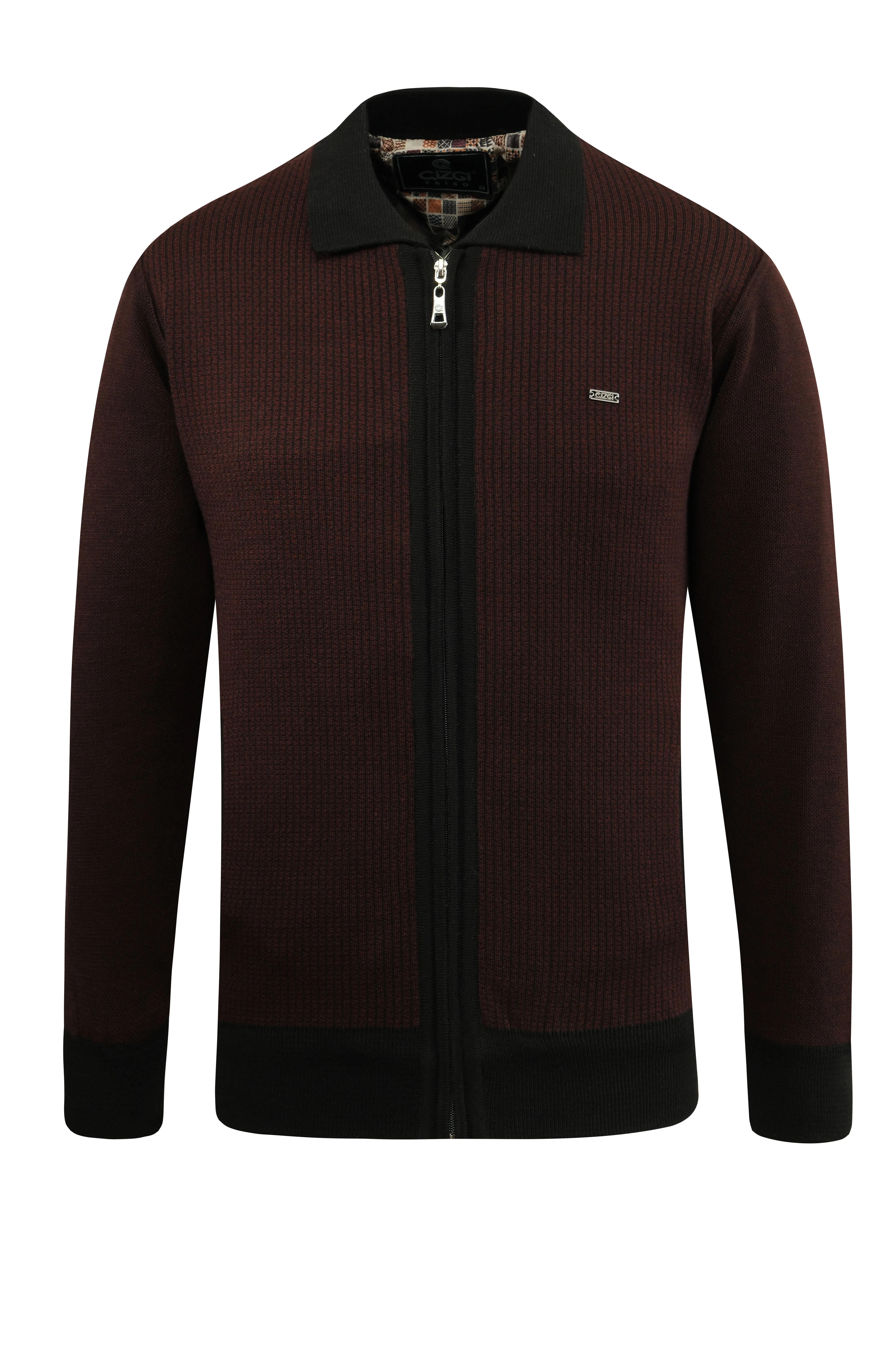 Erkek Astarlı Triko Mont Polo Yaka Çelik Örgü Desenli Klasik Kalıp - 5208P