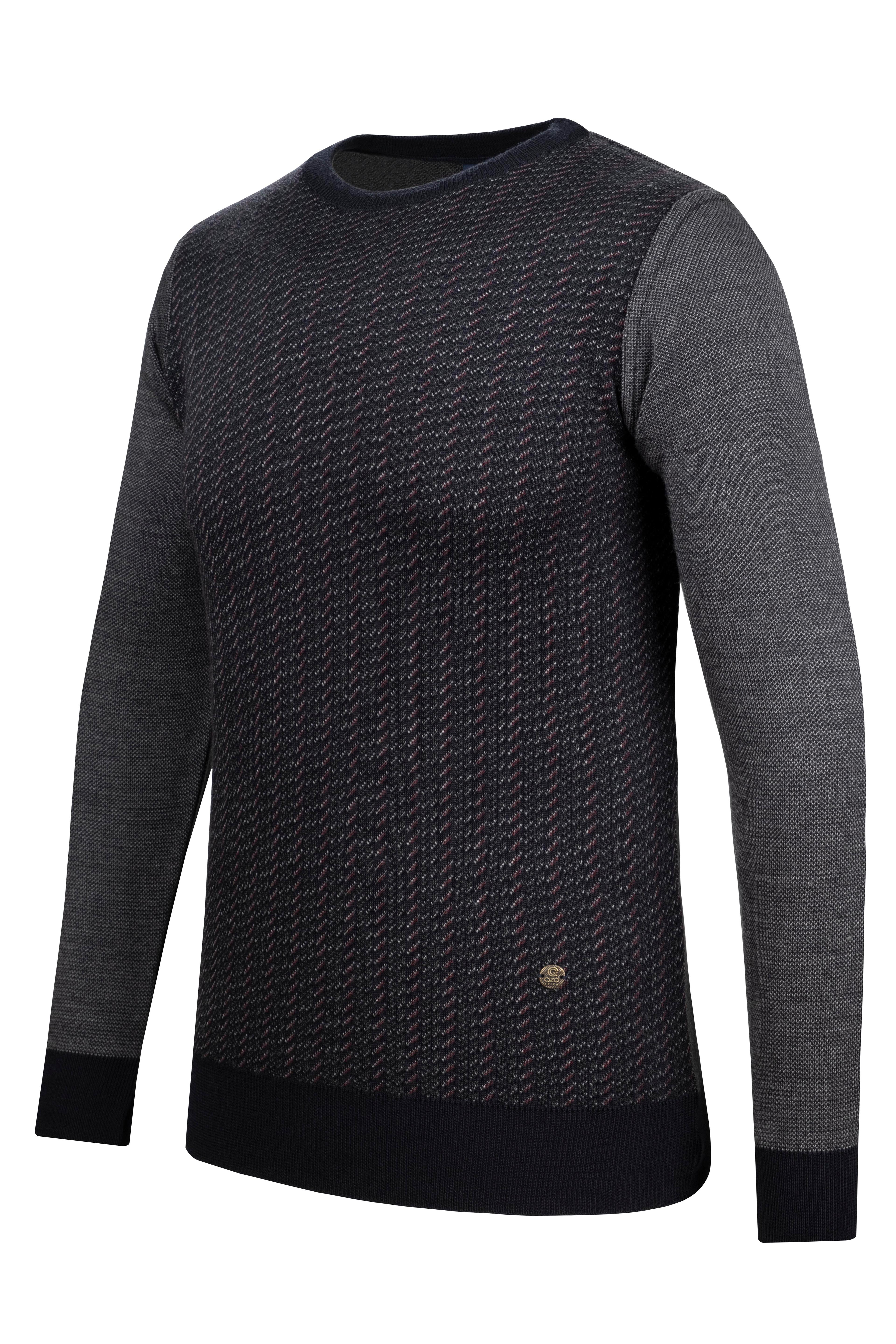 Stripe Knitwear Men's Crew Neck Knitwear Sweater Patterned Sleeve and Waist Elastic Steel Knitted Classic Pattern - 5010C - LACİVERT