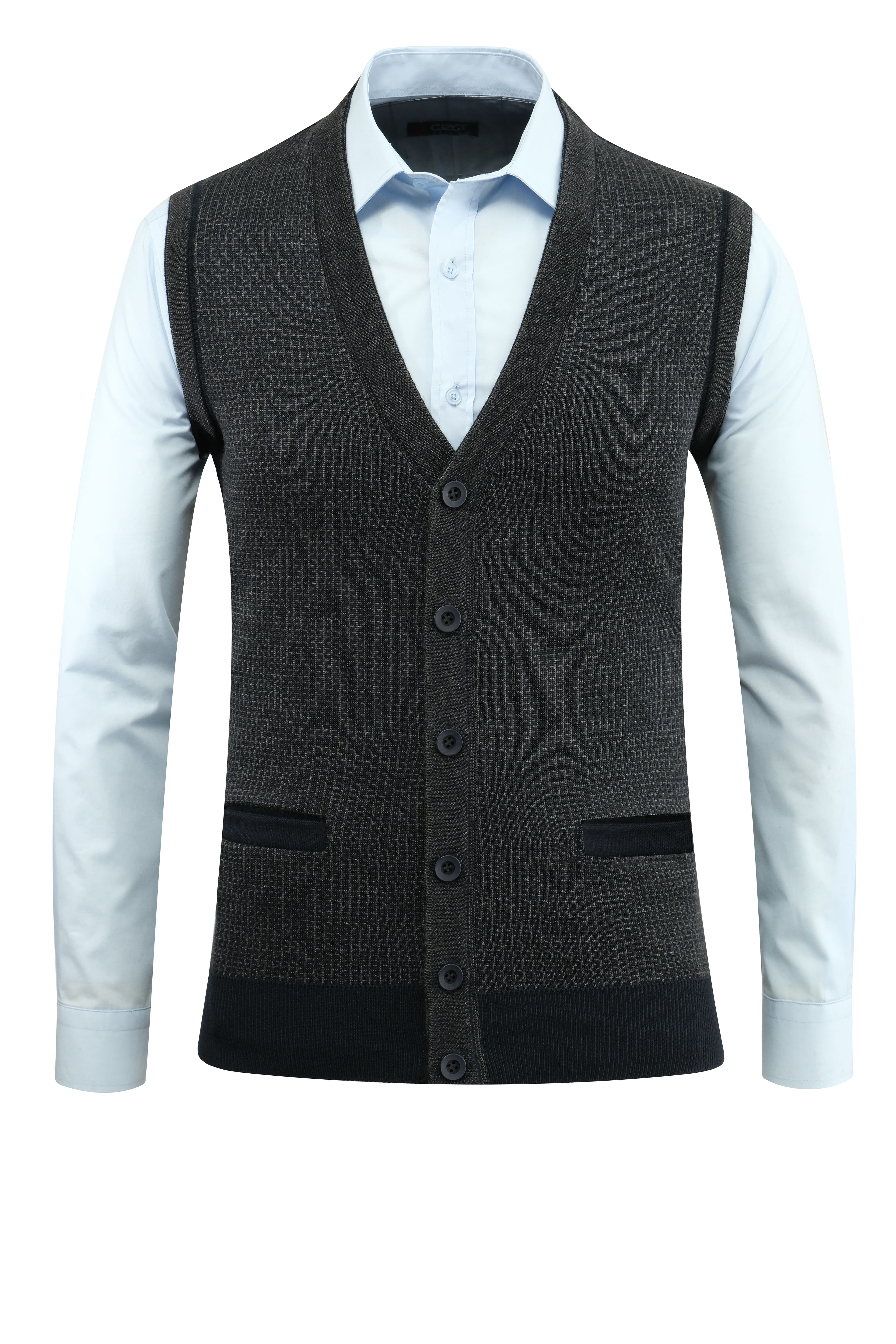 Erkek Büyük Beden Düğmeli Yelek Cepli Desenli Çelik Örgü Klasik Kalıp - 5208LB - NAVY BLUE