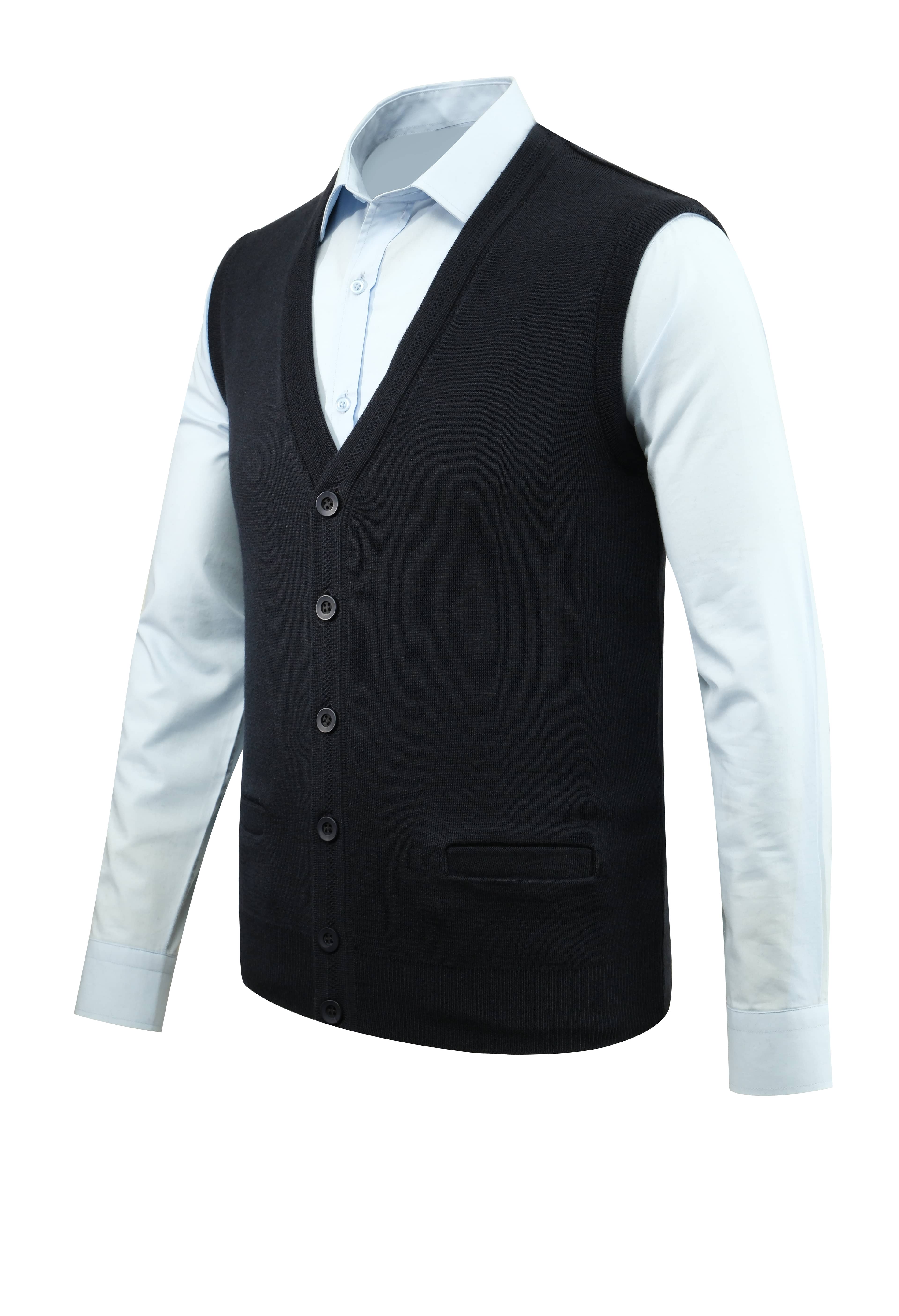 Erkek Büyük Beden Düğmeli Yelek Triko Cepli Çelik Örgü Klasik Kalıp - 5200LB - NAVY BLUE