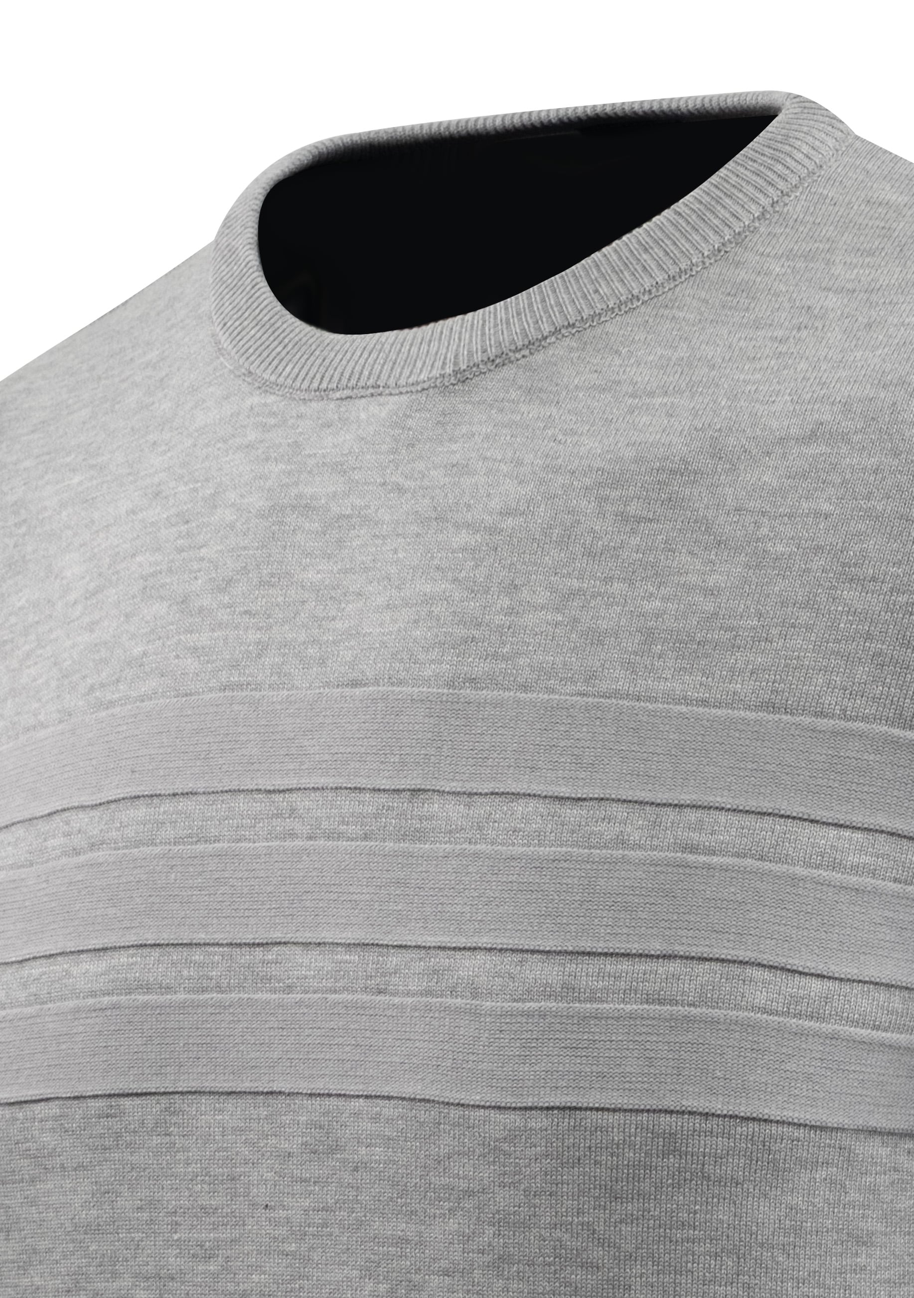 Erkek Sıfır Yaka Kazak Triko Şerit Desenli Klasik Kalıp - 5247C - GREY