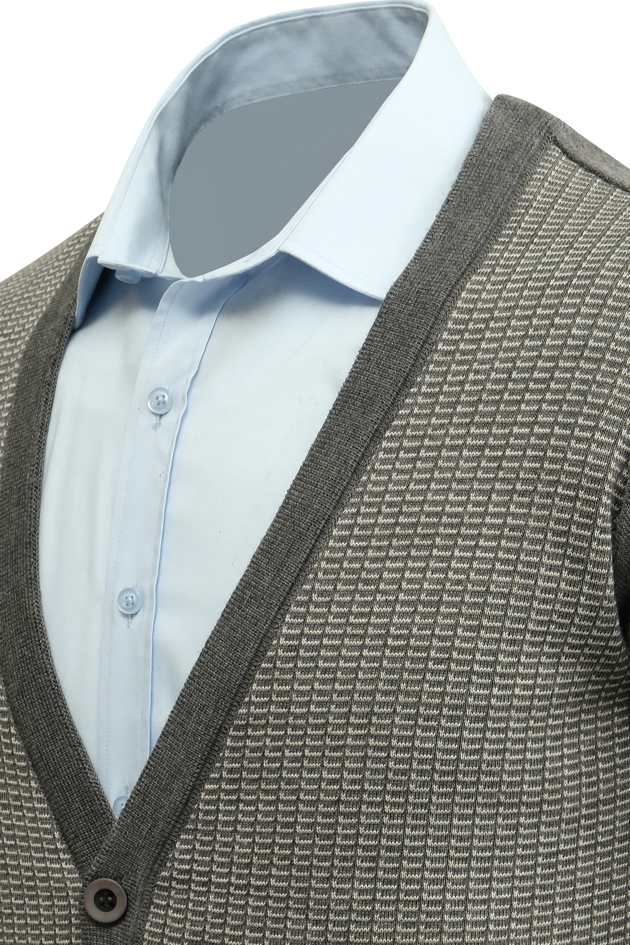 Erkek Düğmeli Hırka Cepli Desenli Çelik Örgü Klasik Kalıp - 5205M - GREY