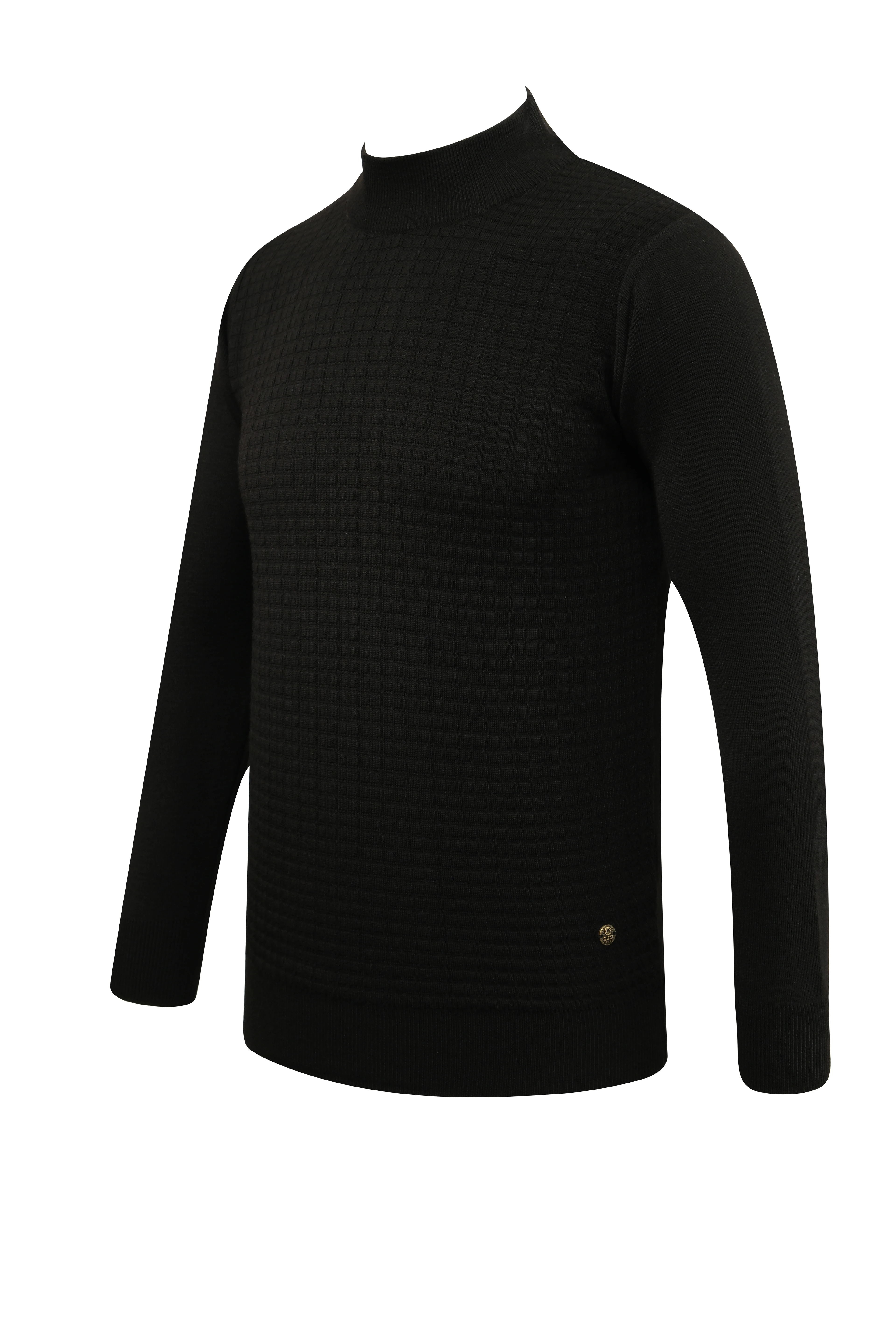 Erkek Yarım Balıkçı Kazak Desenli Çelik Örgü Klasik Kalıp - 5204B - SİYAH