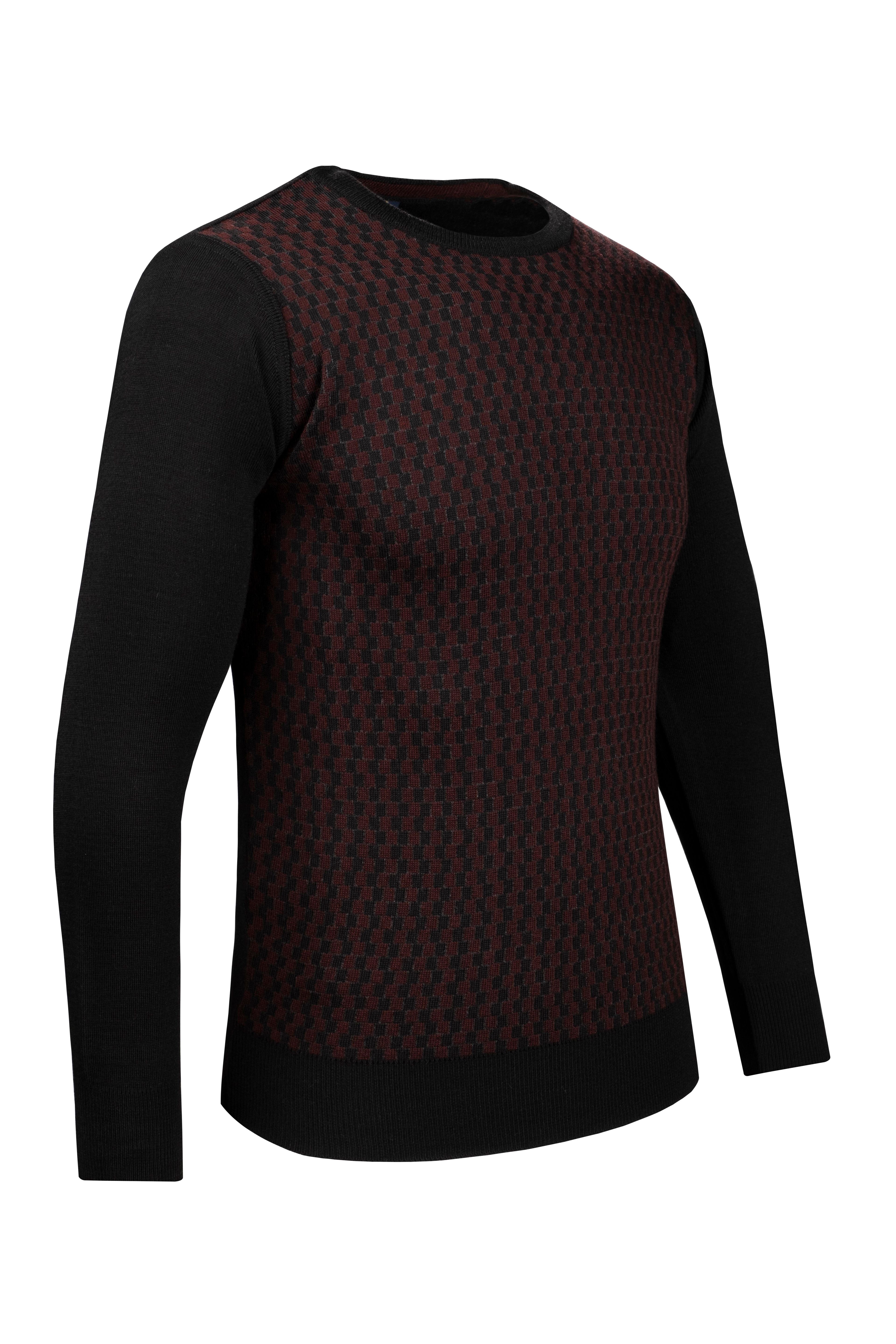 Stripe Knitwear Men's Crew Neck Knitwear Sweater Patterned Sleeve and Waist Elastic Steel Knitted Regular Pattern - 5006C - BLACK