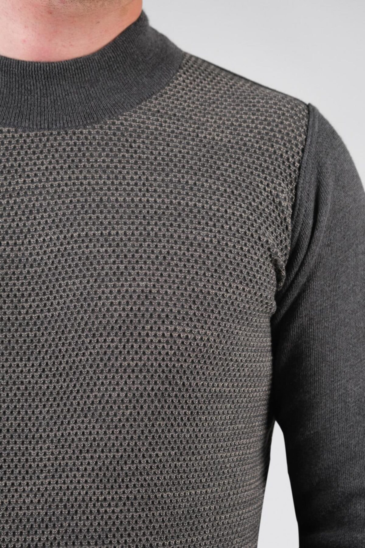 Erkek Yarım Balıkçı Triko Kazak Nokta Desenli Klasik Bel Ve Kol Lastikli Kışlık Dokuma Ç