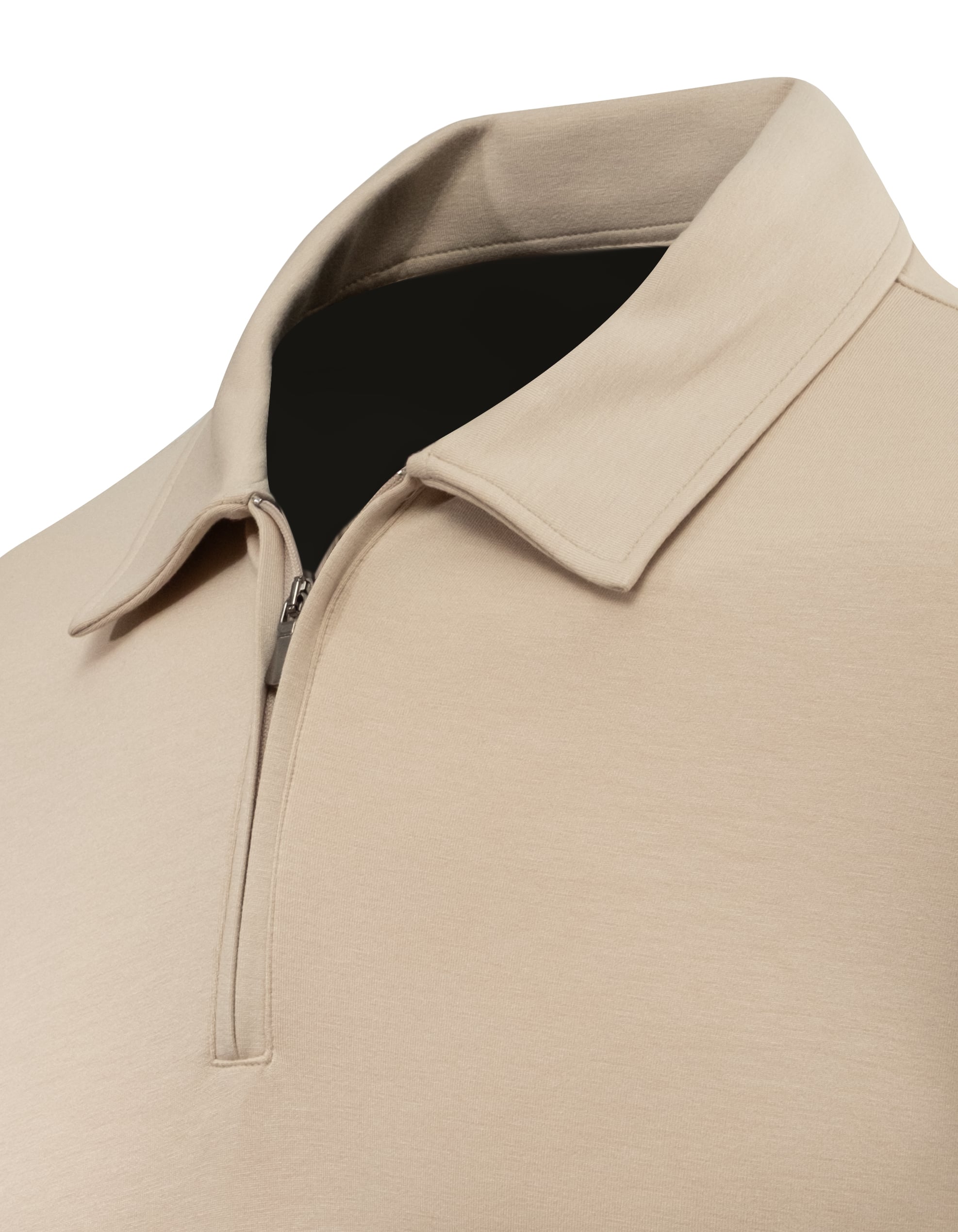 Erkek Polo Yaka Fermuarlı Sweat Düz Renk Klasik Kalıp - 5230F - BEIGE