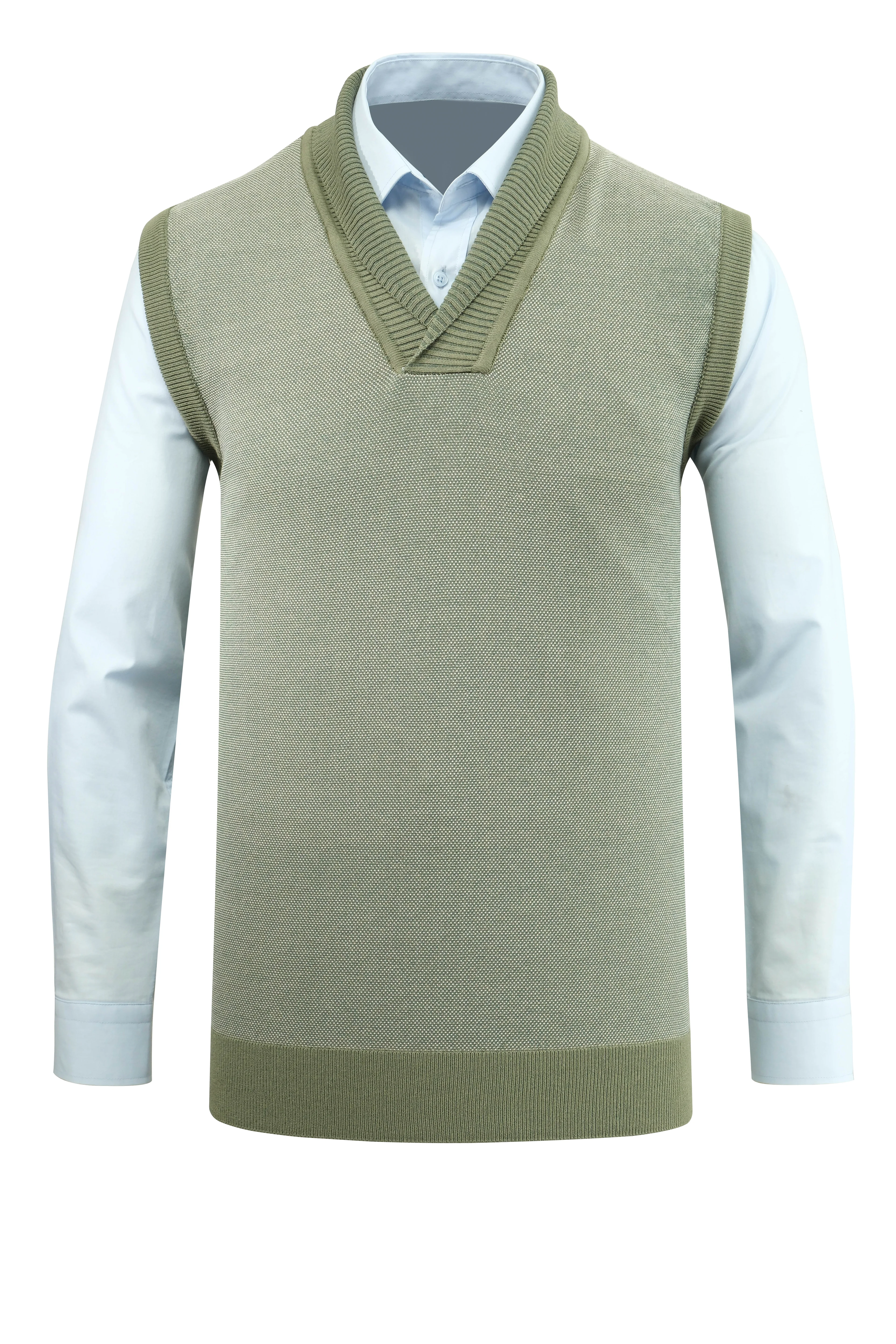 Erkek Şal Yaka Triko Süveter Noktalı Desen Klasik Kalıp - 5250H - YEŞİL