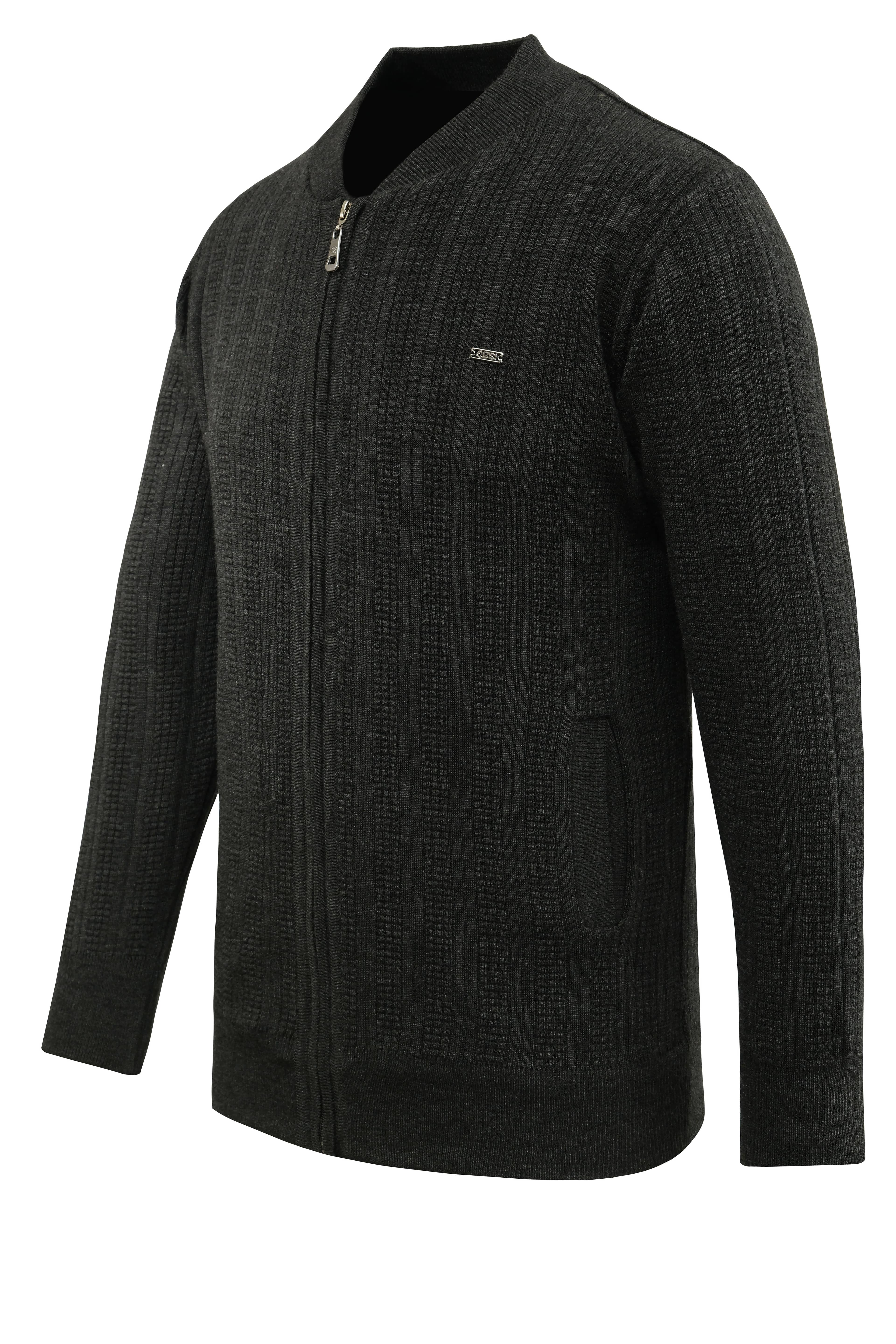Erkek Büyük Beden Astarlı Triko Mont Hakim Yaka Çelik Örgü Desenli Klasik Kalıp - 5209TB - DARK GRAY