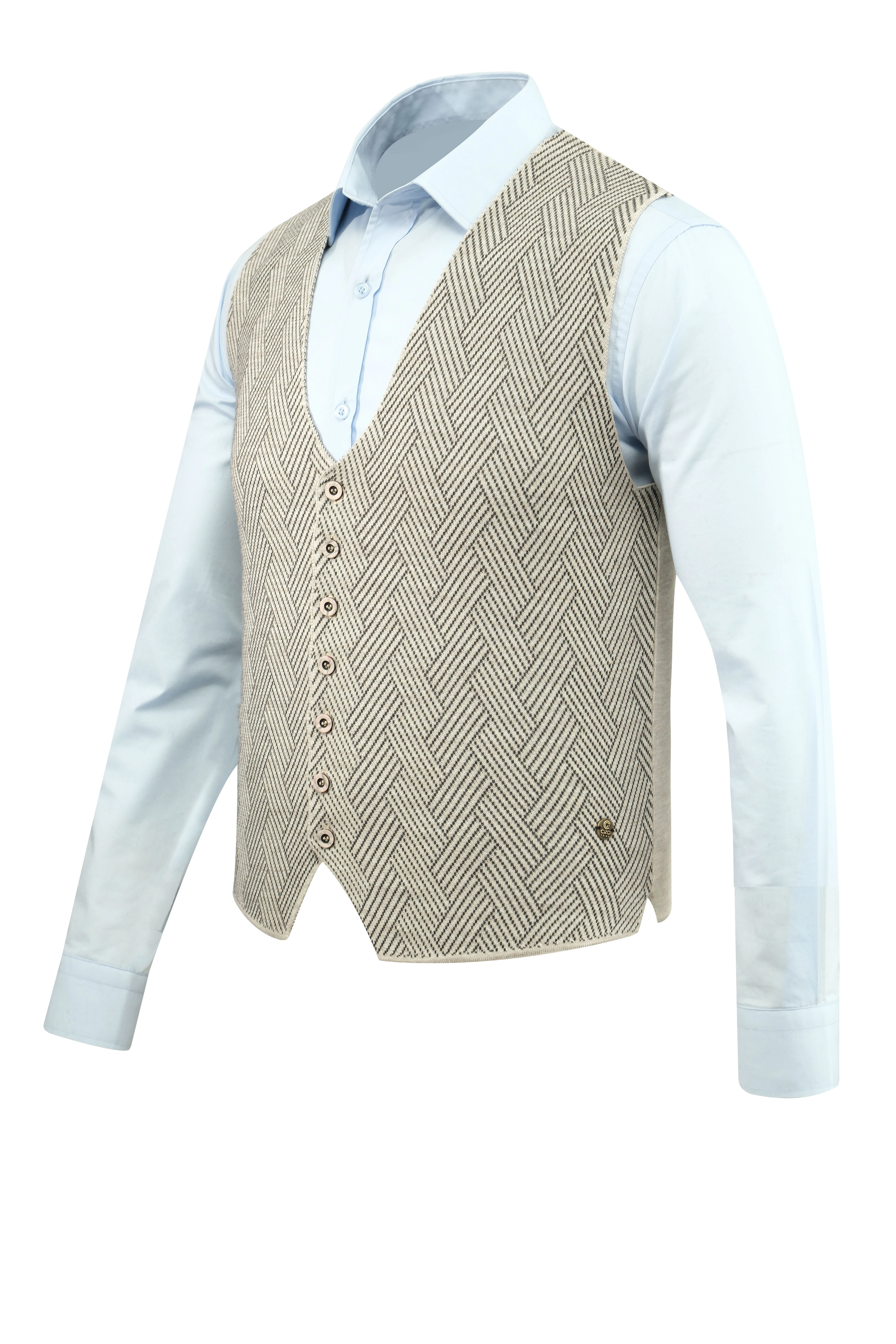 Erkek Düğmeli Yelek Cepsiz Desenli Çelik Örgü Klasik Kalıp - 5211LS - TAŞ