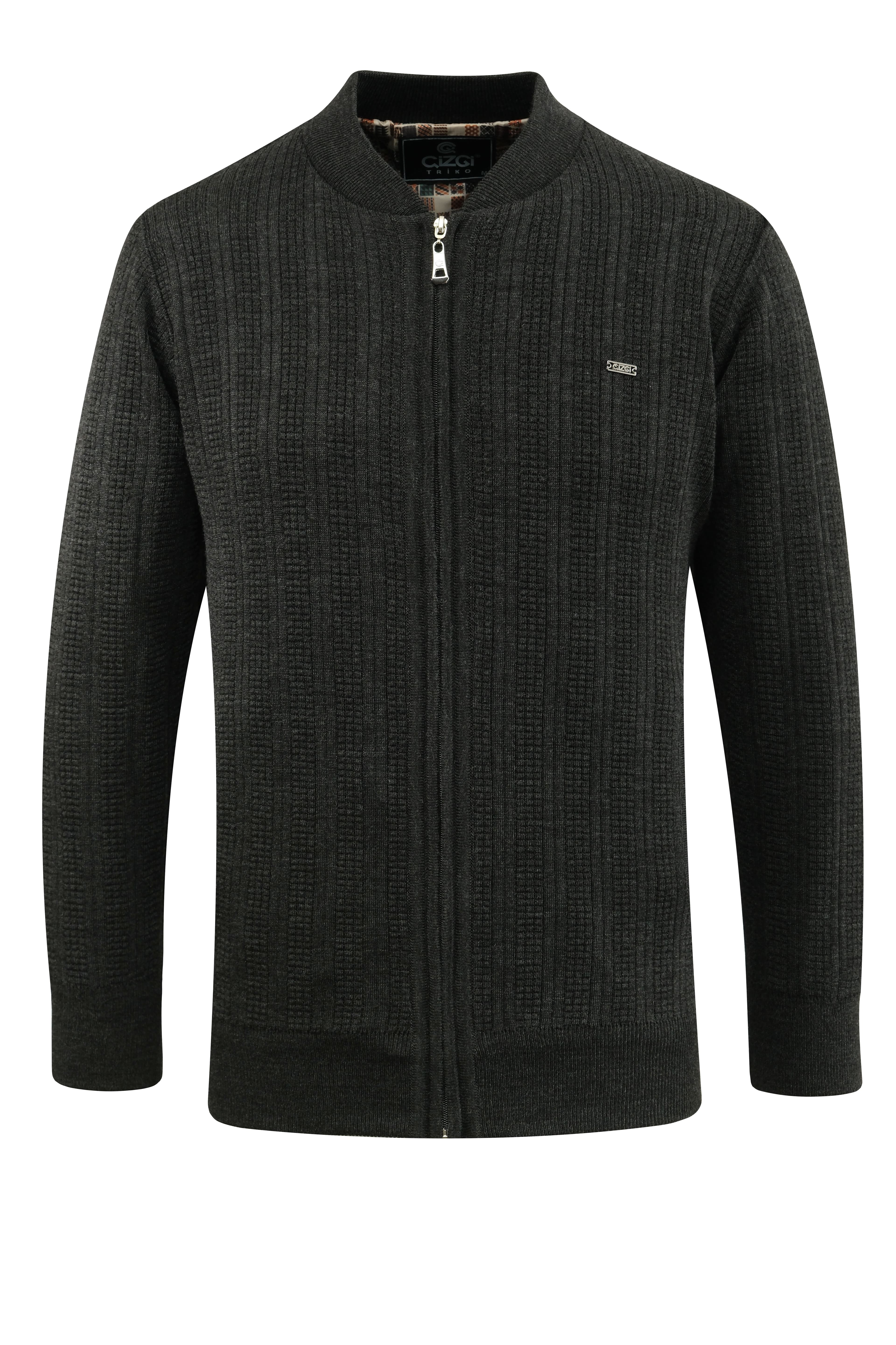 Erkek Büyük Beden Astarlı Triko Mont Hakim Yaka Çelik Örgü Desenli Klasik Kalıp - 5209TB - DARK GRAY