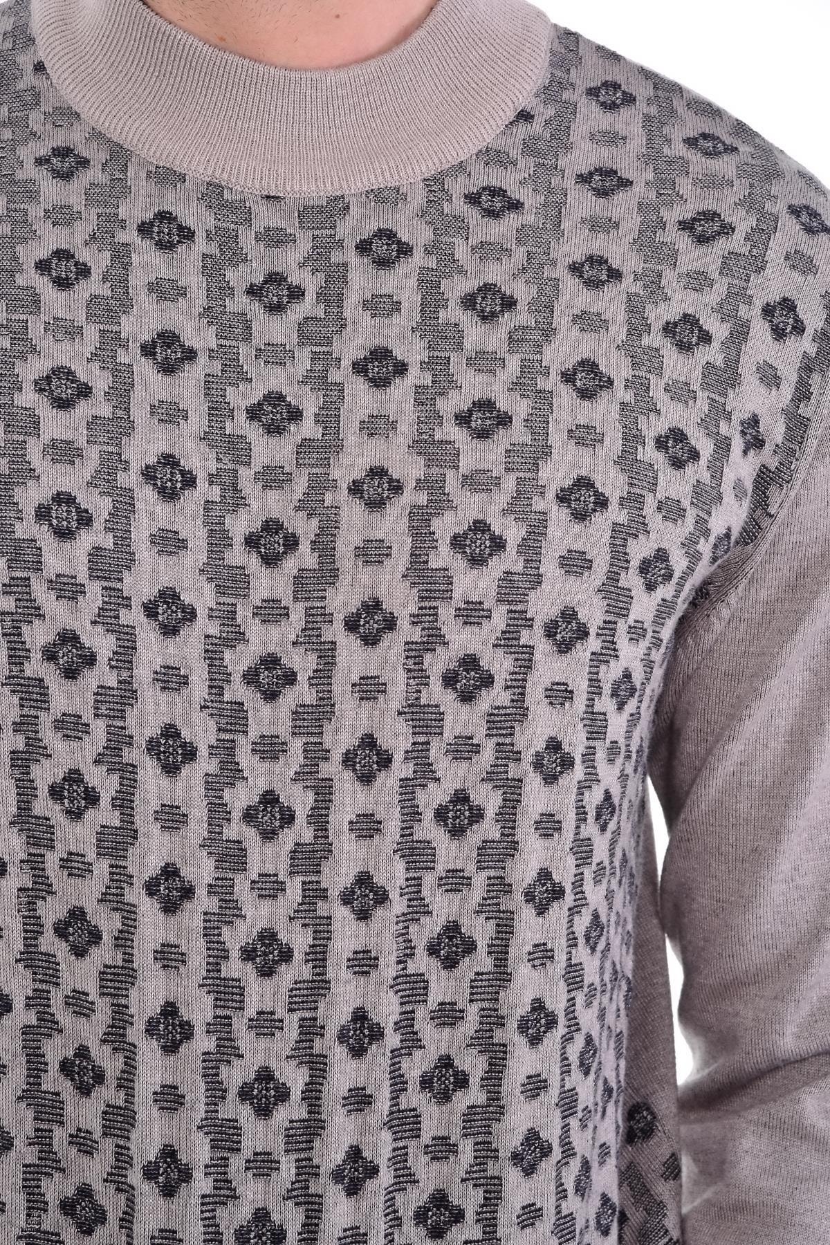 Erkek Yarım Balıkçı Yaka Pamuklu Triko Bej Kazak Desenli Kol Ve Bel Lastikli Dokuma