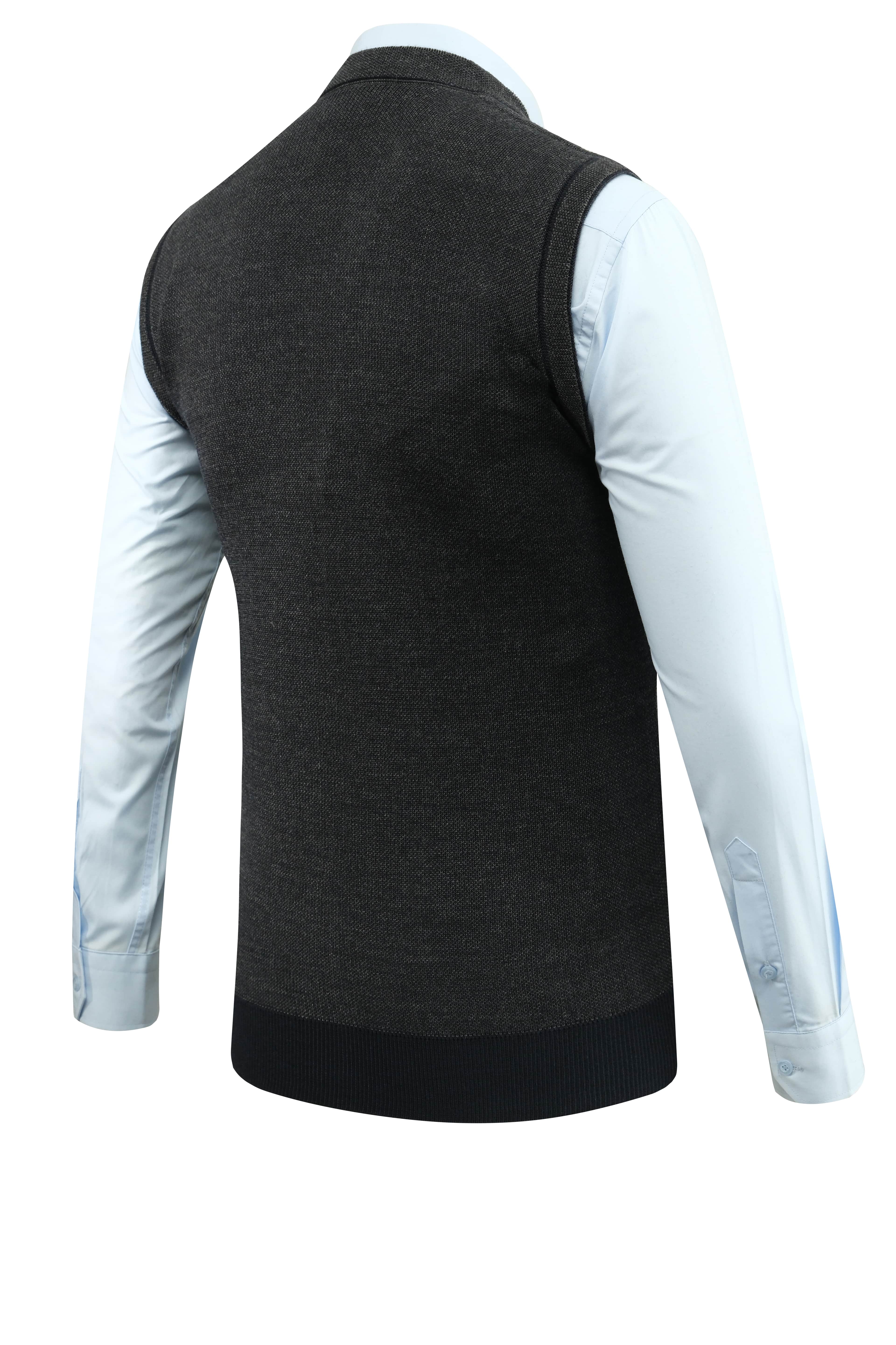 Erkek Büyük Beden Düğmeli Yelek Cepli Desenli Çelik Örgü Klasik Kalıp - 5208LB - NAVY BLUE