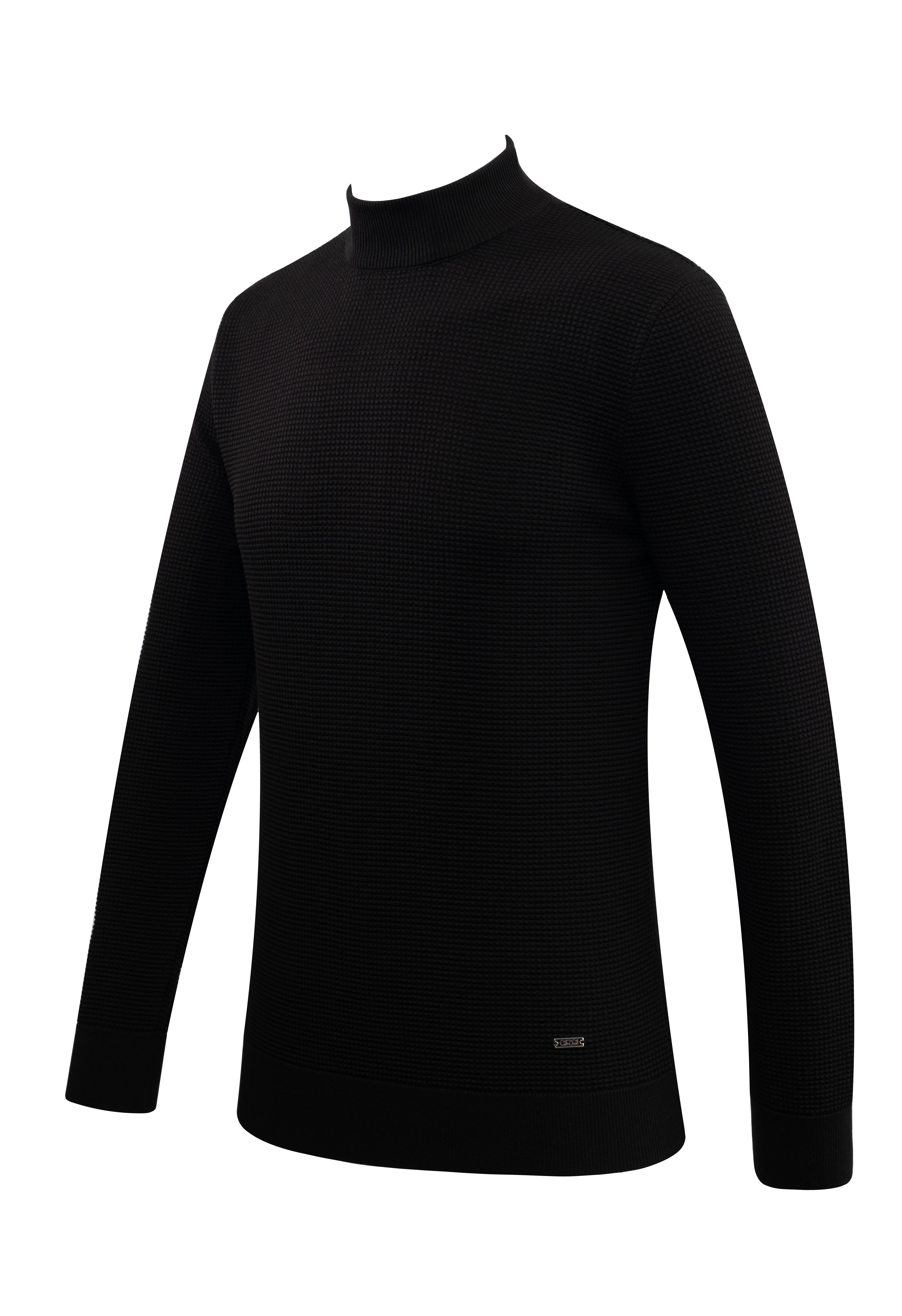 Erkek Yarım Balıkçı Kazak Triko Kabartmalı Örgü Düz Renk Klasik Kalıp - 5240B - BLACK