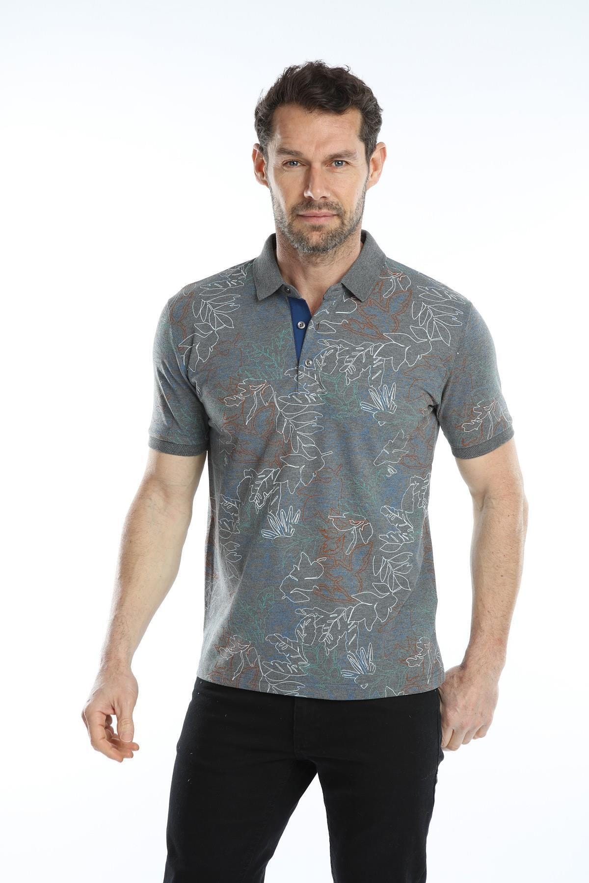 Erkek Polo Yaka Tişört Desenli Kolu Lastikli Kumaş %100 Pamuk