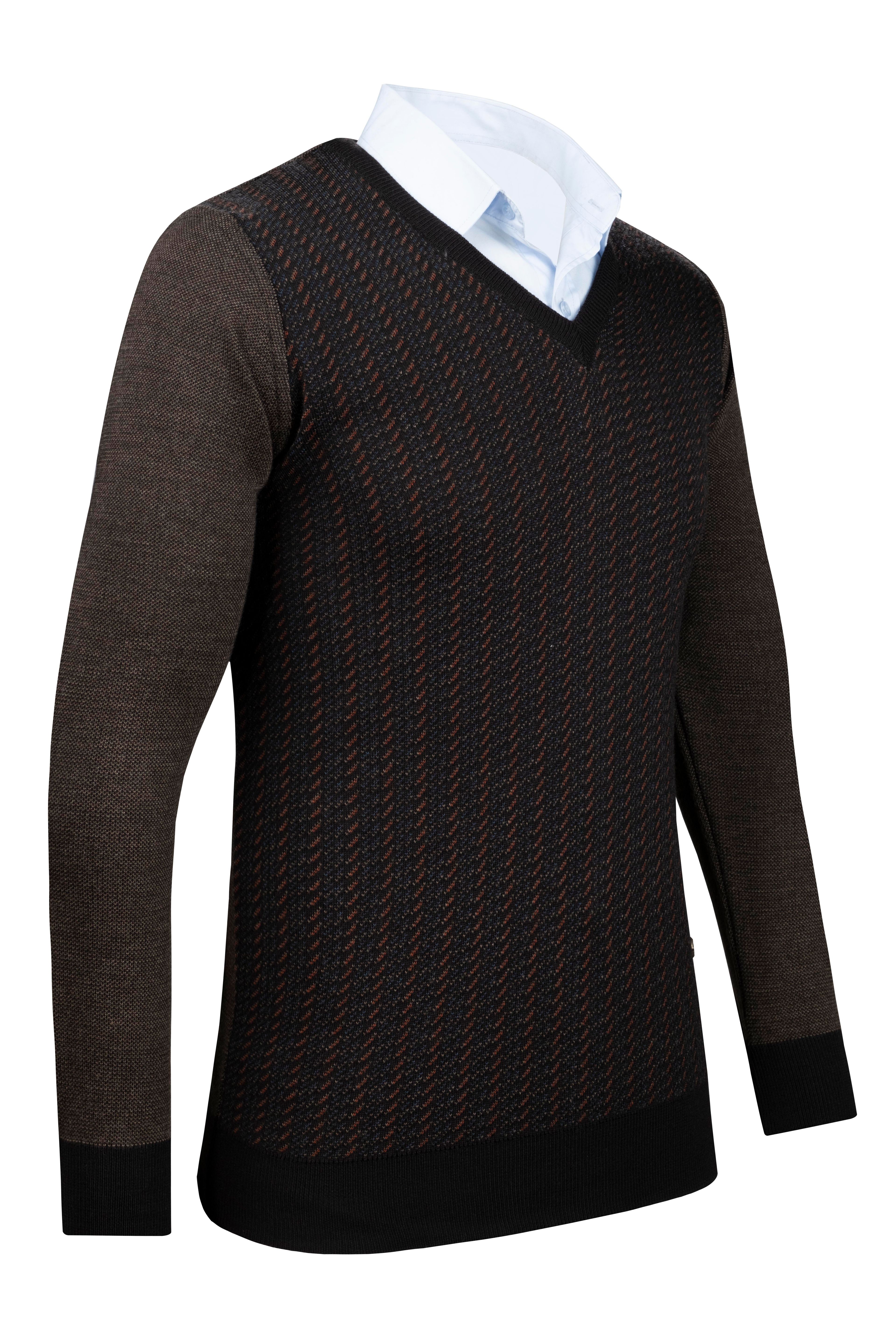 Stripe Knitwear Men's V-Neck Knitwear Sweater Patterned Sleeve and Waist Elastic Steel Knitted Classic Pattern - 5010D - SİYAH