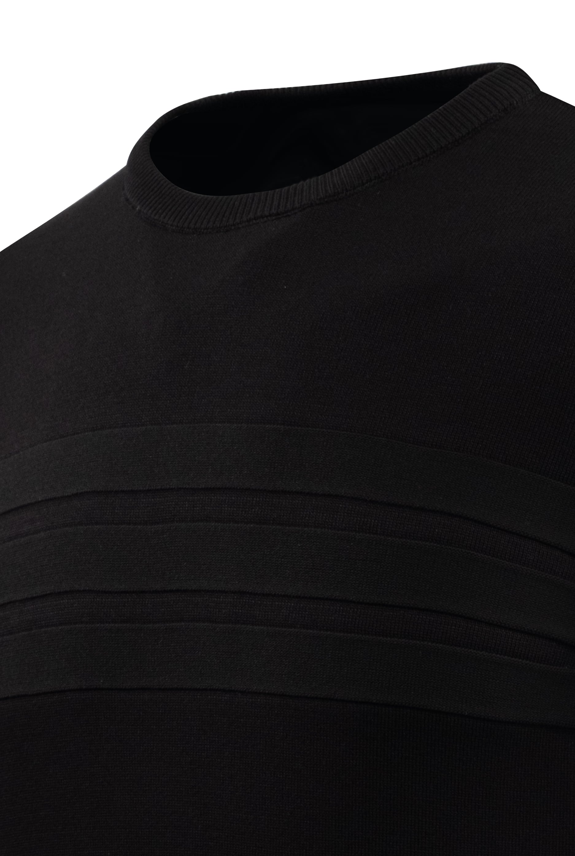 Erkek Sıfır Yaka Kazak Triko Şerit Desenli Klasik Kalıp - 5247C - BLACK