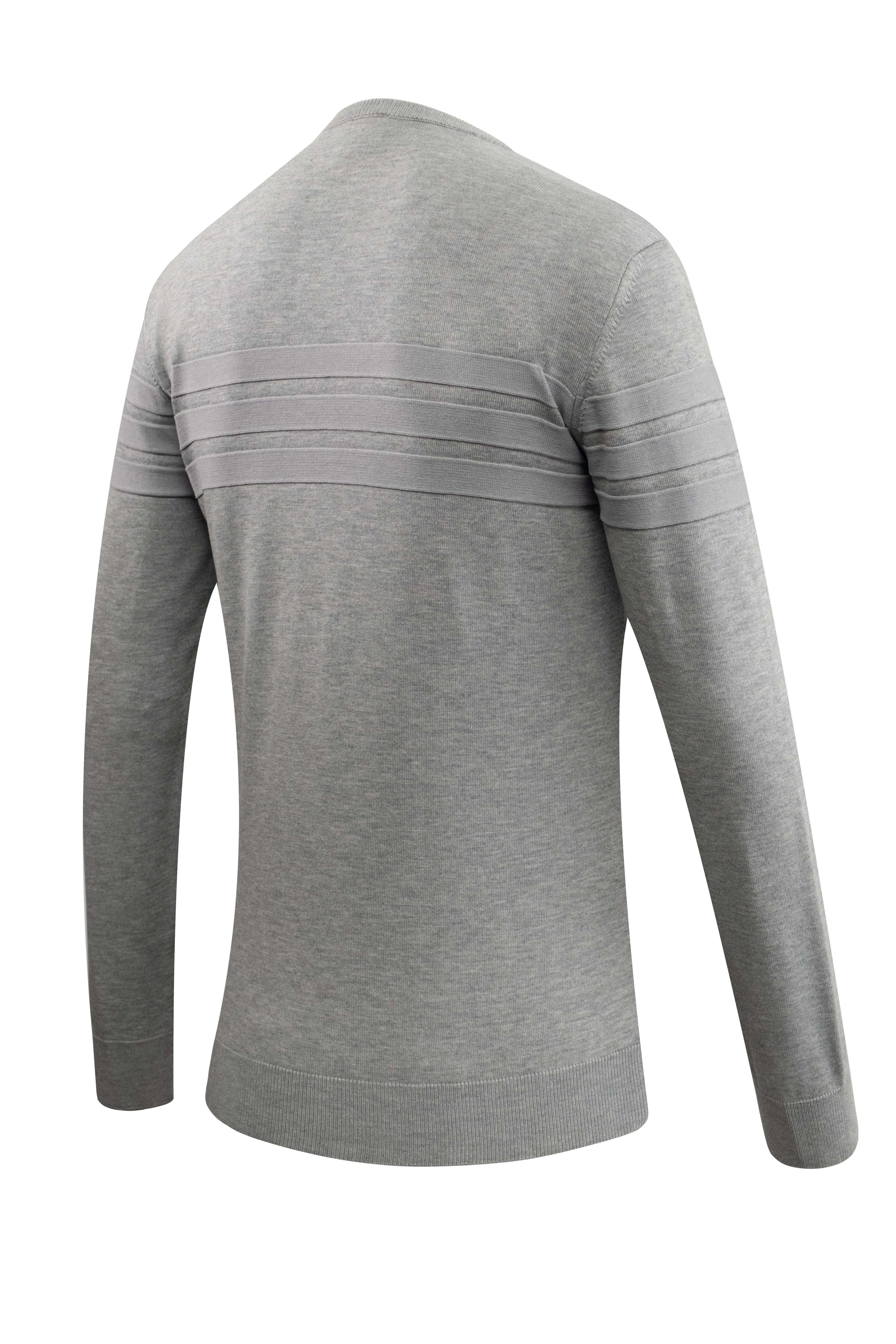 Erkek Sıfır Yaka Kazak Triko Şerit Desenli Klasik Kalıp - 5247C - GREY